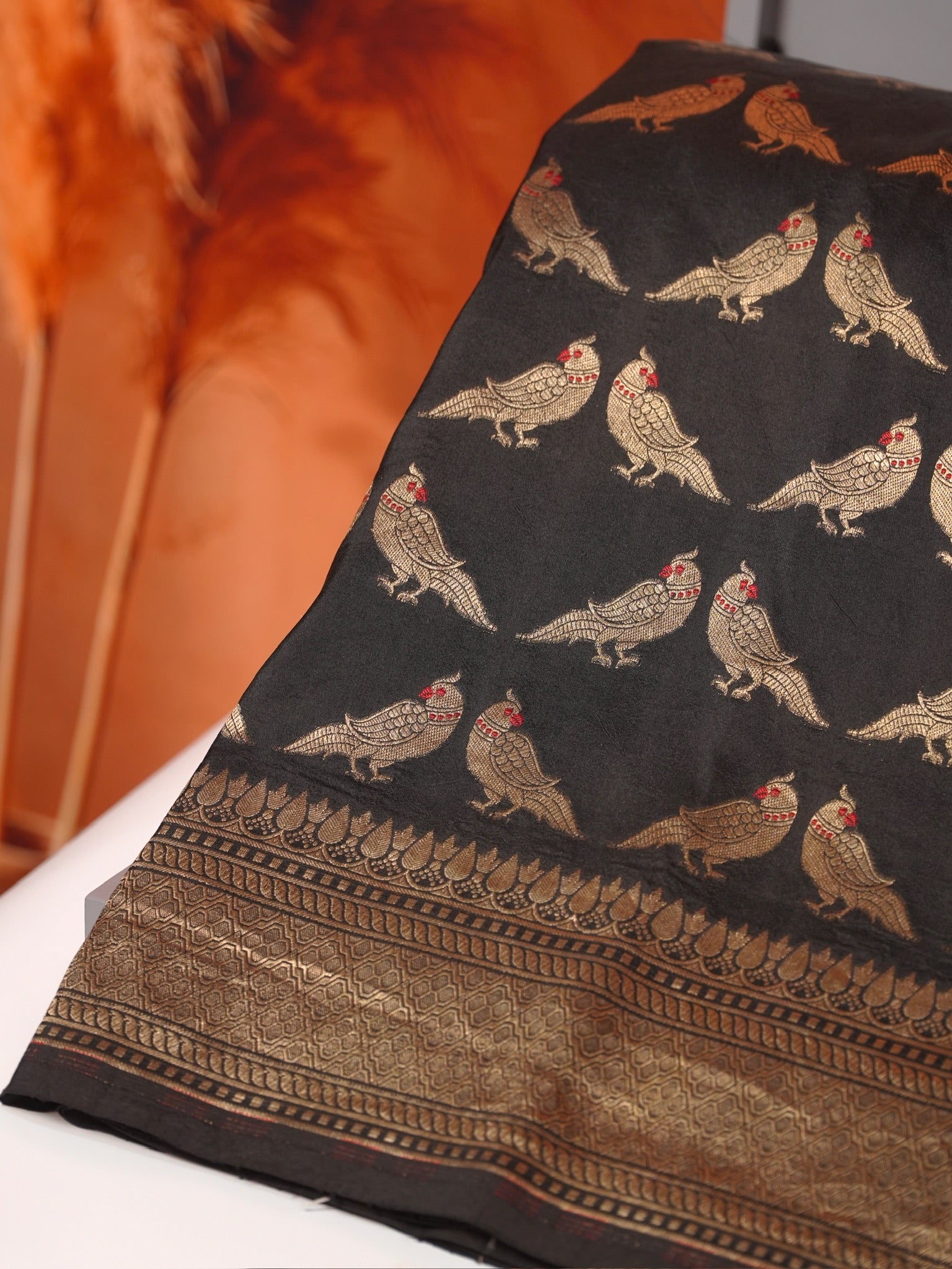 Founder Choice 060B: Black Pure Handloom Kadwa Silk Meenakari Parrot Saree & Silk Mark