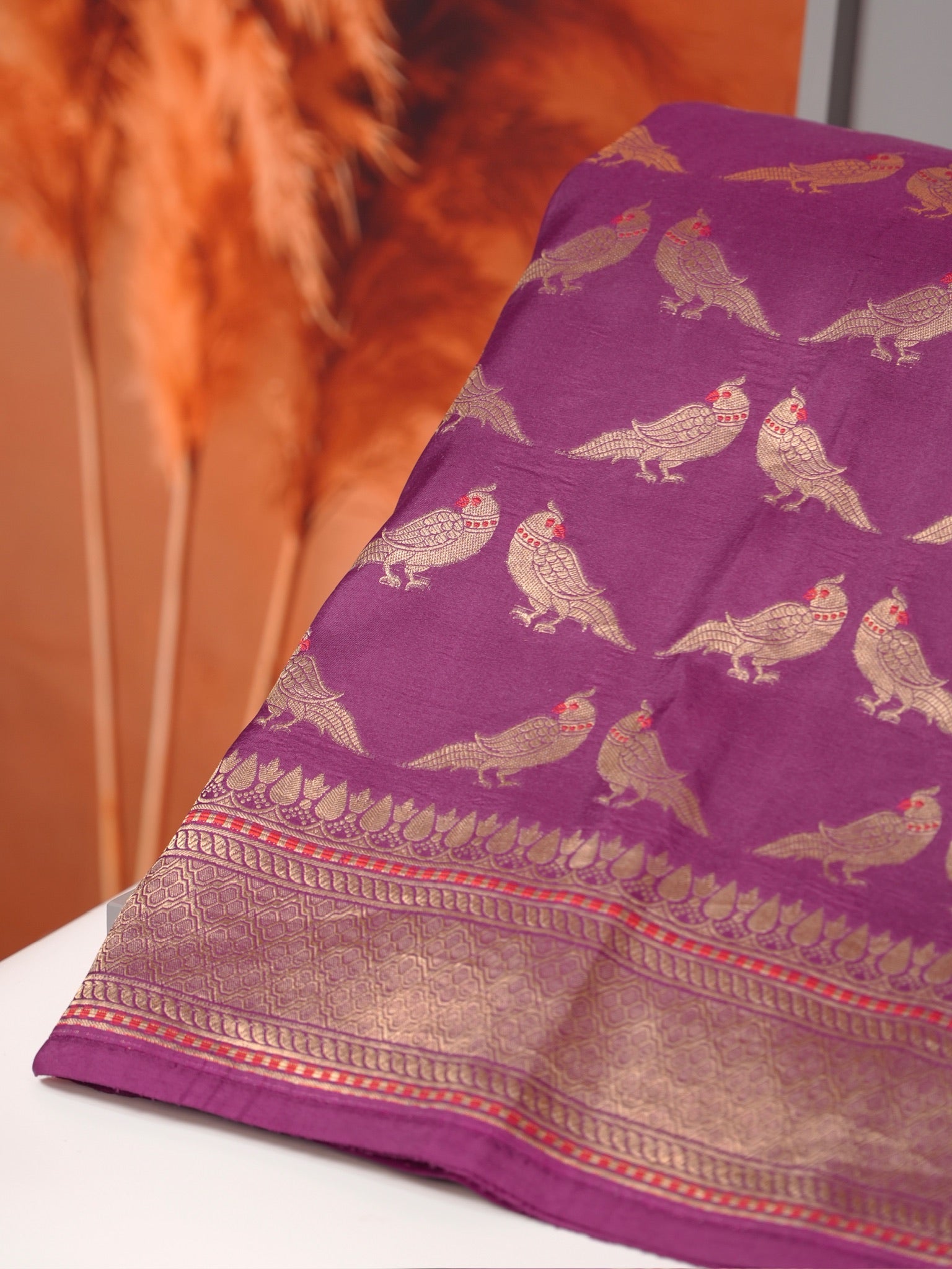 Founder Choice 060C: Beautiful Purple Pure Handloom Kadwa Silk Meenakari Parrot Saree & Silk Mark