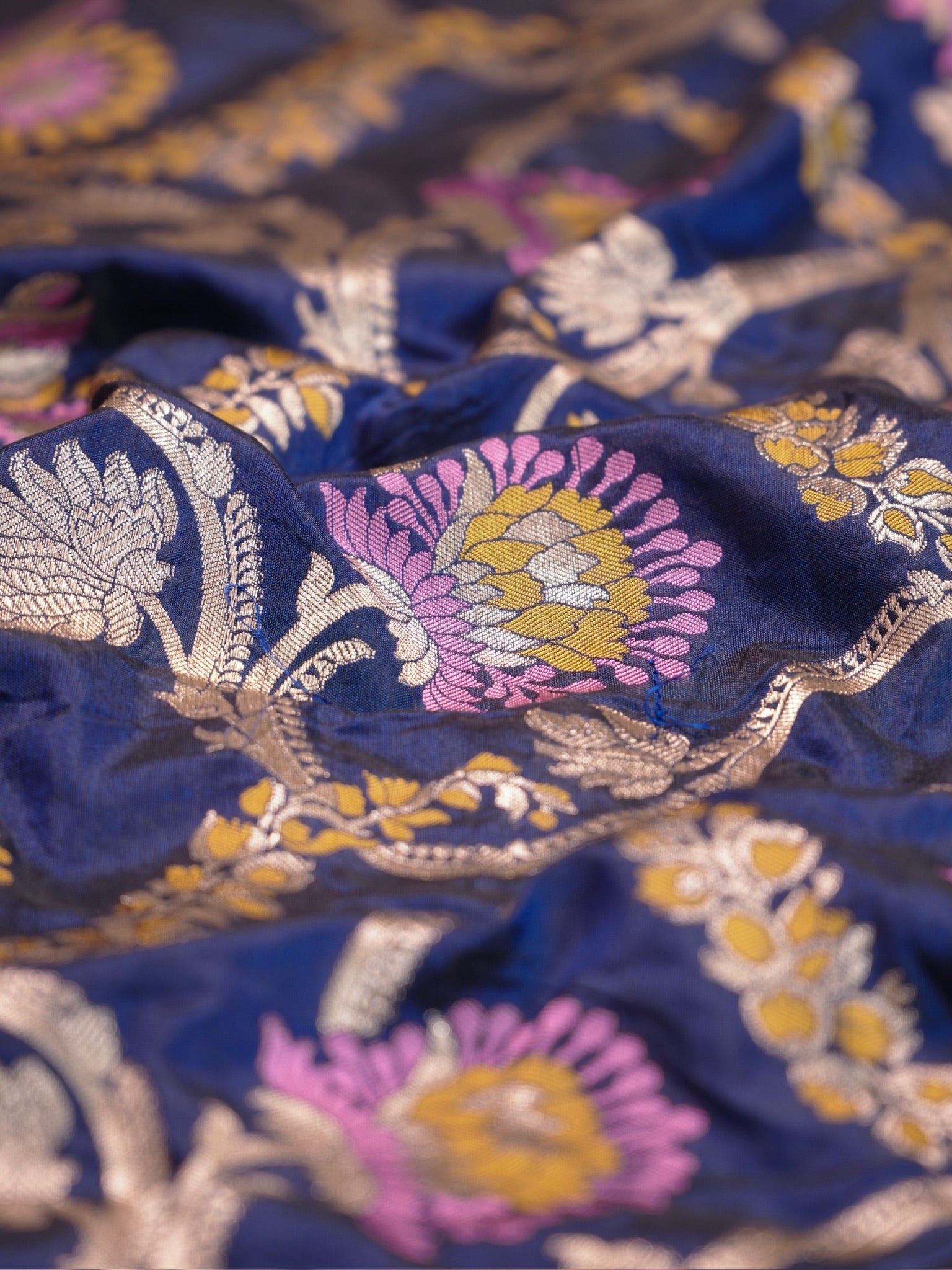 VIRASAT 426B: Pure Handloom Kadwa Katan Silk Saree Navy Blue| Silk Mark Certified | Celebrity Choice