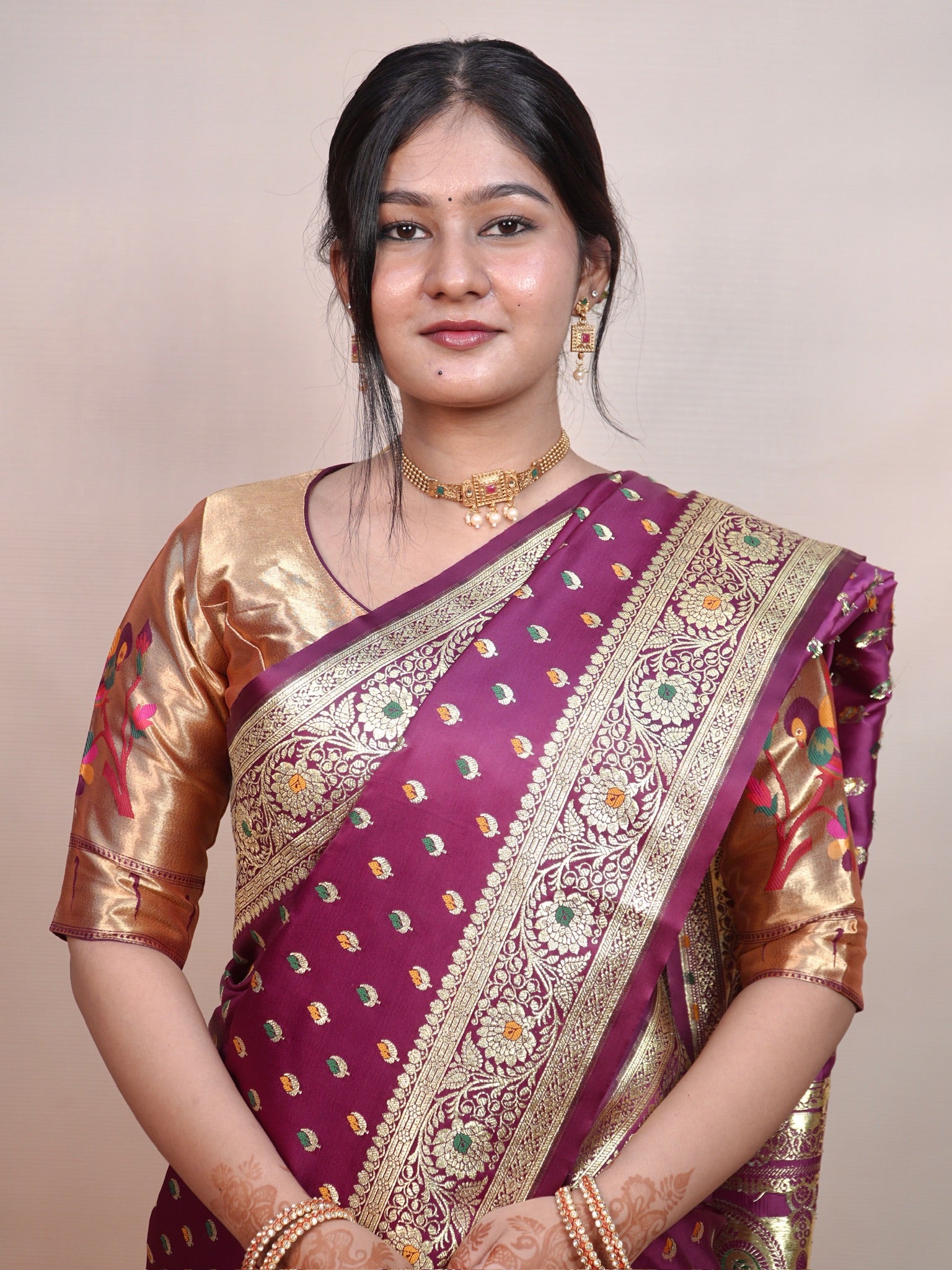Waah Banaras 174A: Deep Wine Satin Banarasi Silk Saree with Meenakari Booti