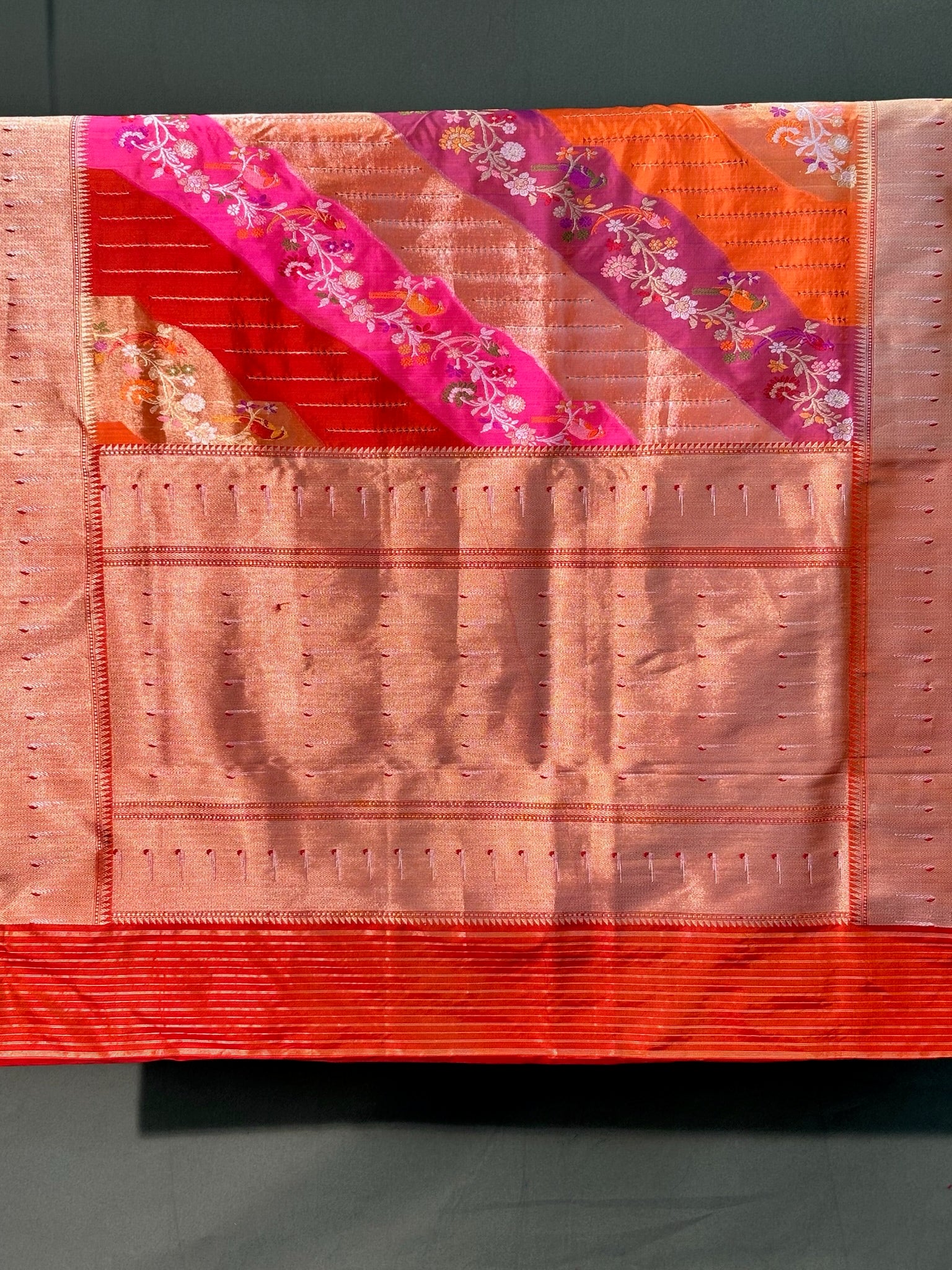 Founder Choice 061: Luxury Rangkat Pure Katan Silk Saree with Bird & Floral Meenakari Work | Silk Mark Certified