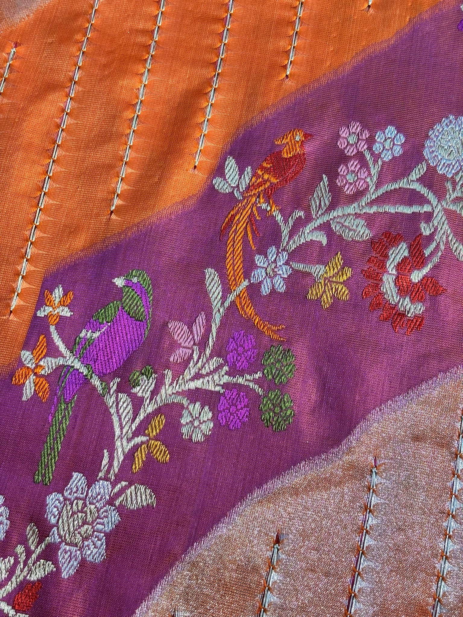 Founder Choice 061: Luxury Rangkat Pure Katan Silk Saree with Bird & Floral Meenakari Work | Silk Mark Certified