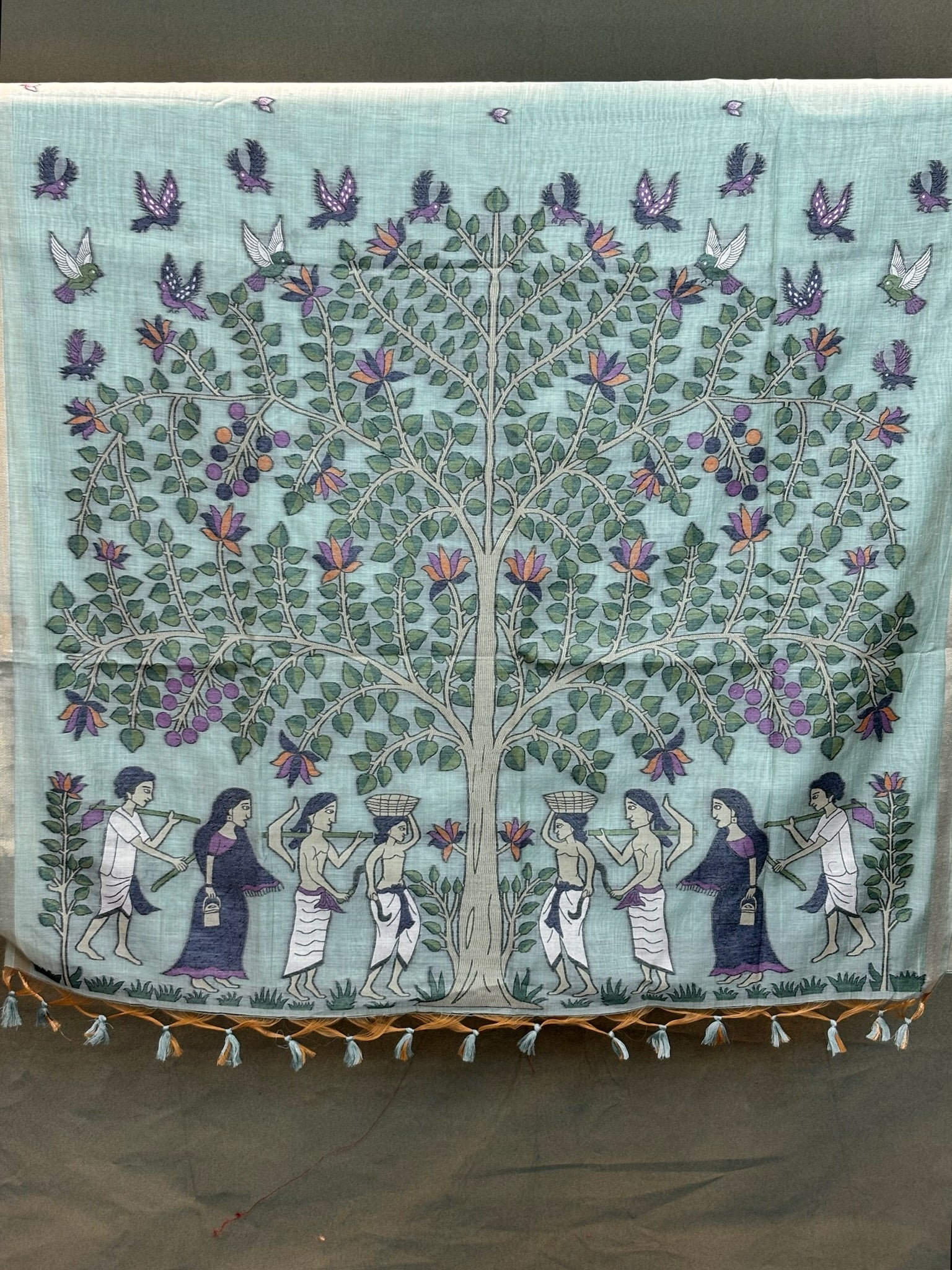 Utsav Banaras 070: Powder Blue Jamdani Saree with Tree of Life & Tribal Narrative Weave