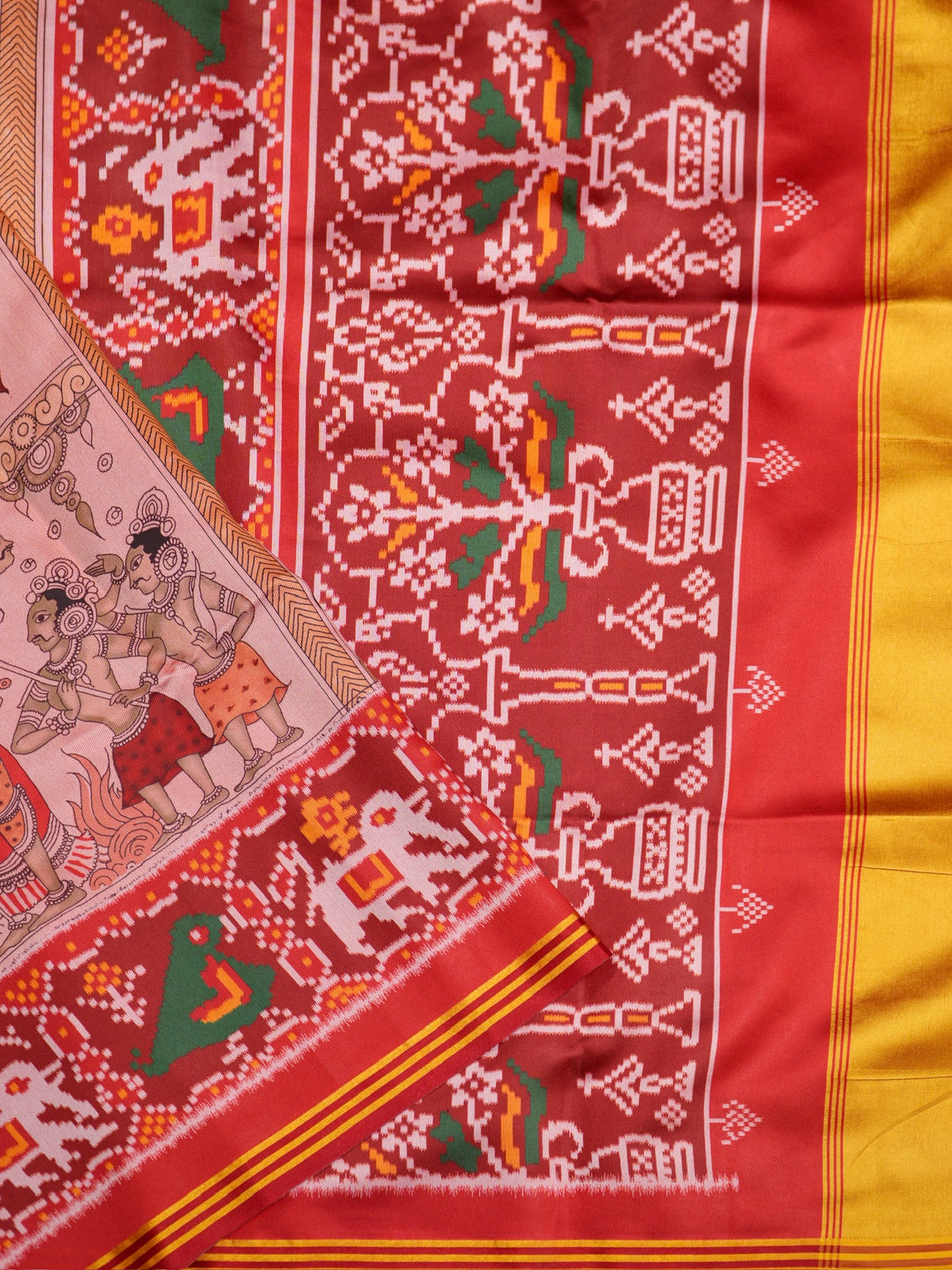Utsav Banaras 512: Red Patola Silk Saree with Kalamkari Figure Motifs and Traditional Patola Border