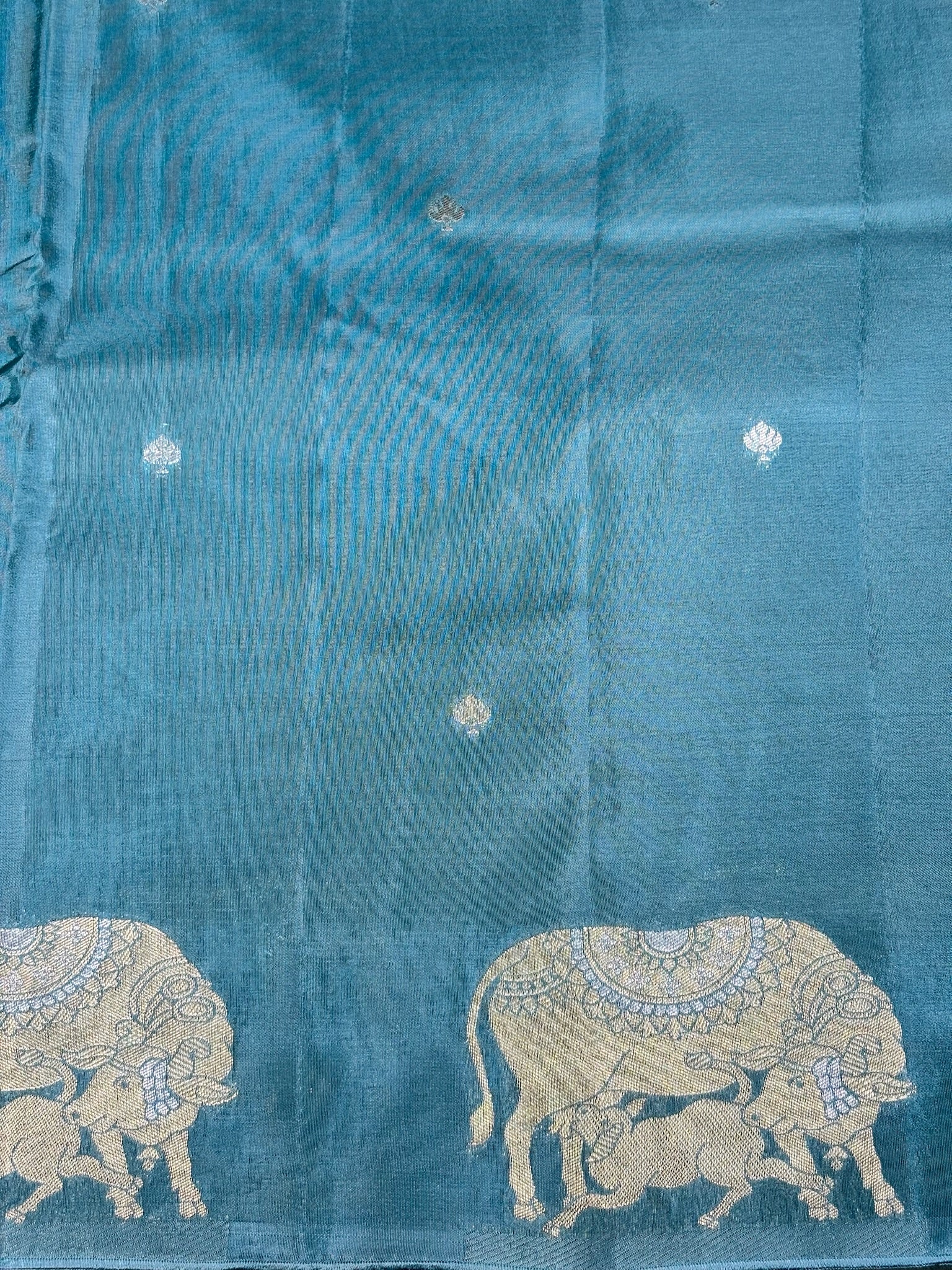 Waah Banaras 156: Graceful Myrtle Green Mashru Silk Saree with Sona Rupa Zari & Nandi Motif Border