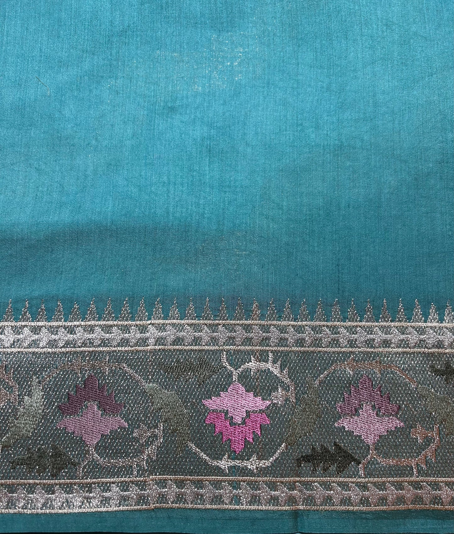 "VIRASAT 158" Firoza Classic Banarasi Rangkaat Saree with Nine Yard Embroidery Border and 5-Color Zari Work