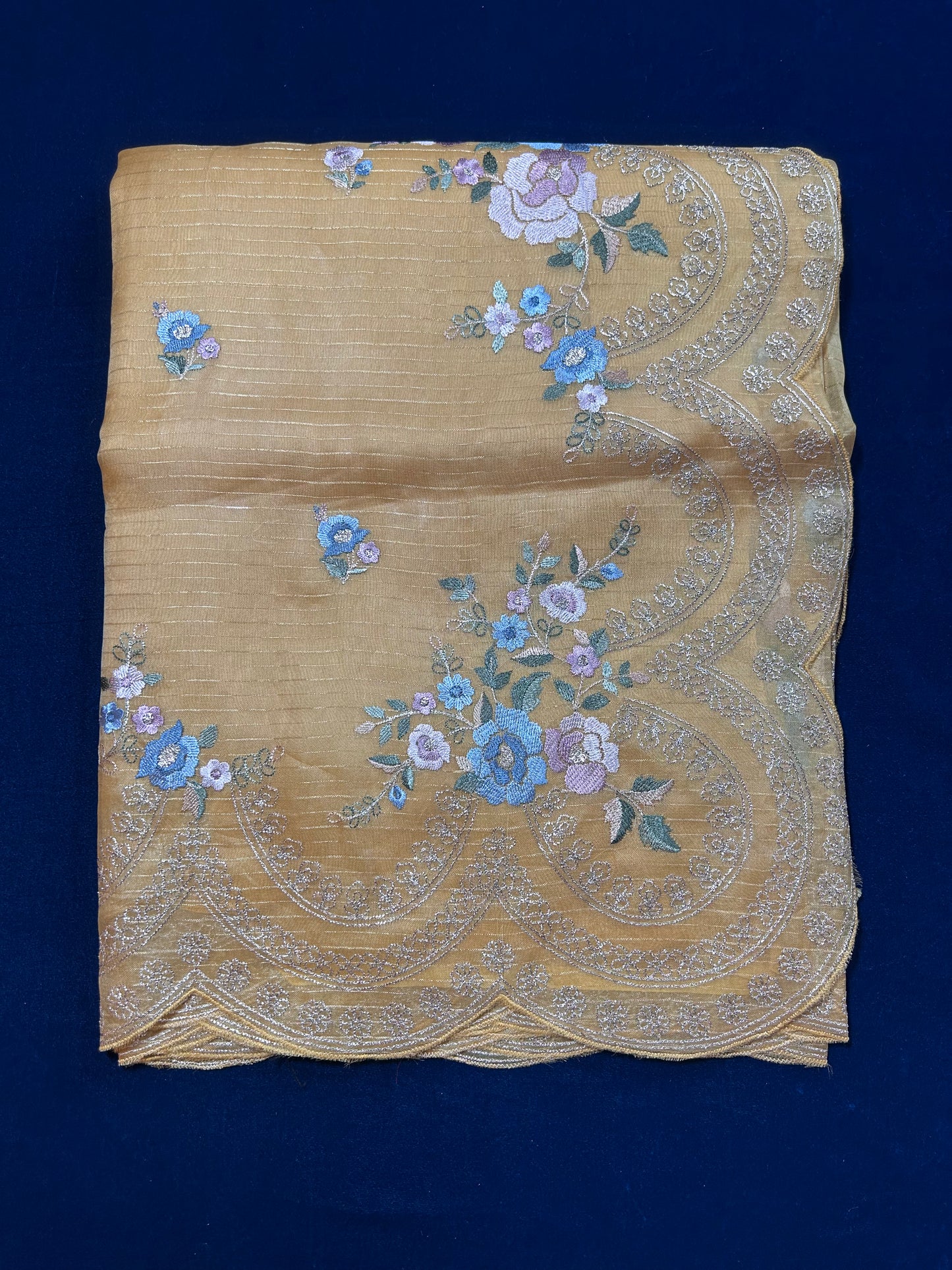 Shanta Dali Handwoven Pure Kora Silk Saree with British Colony Silk Work & Silver Zari Stripes