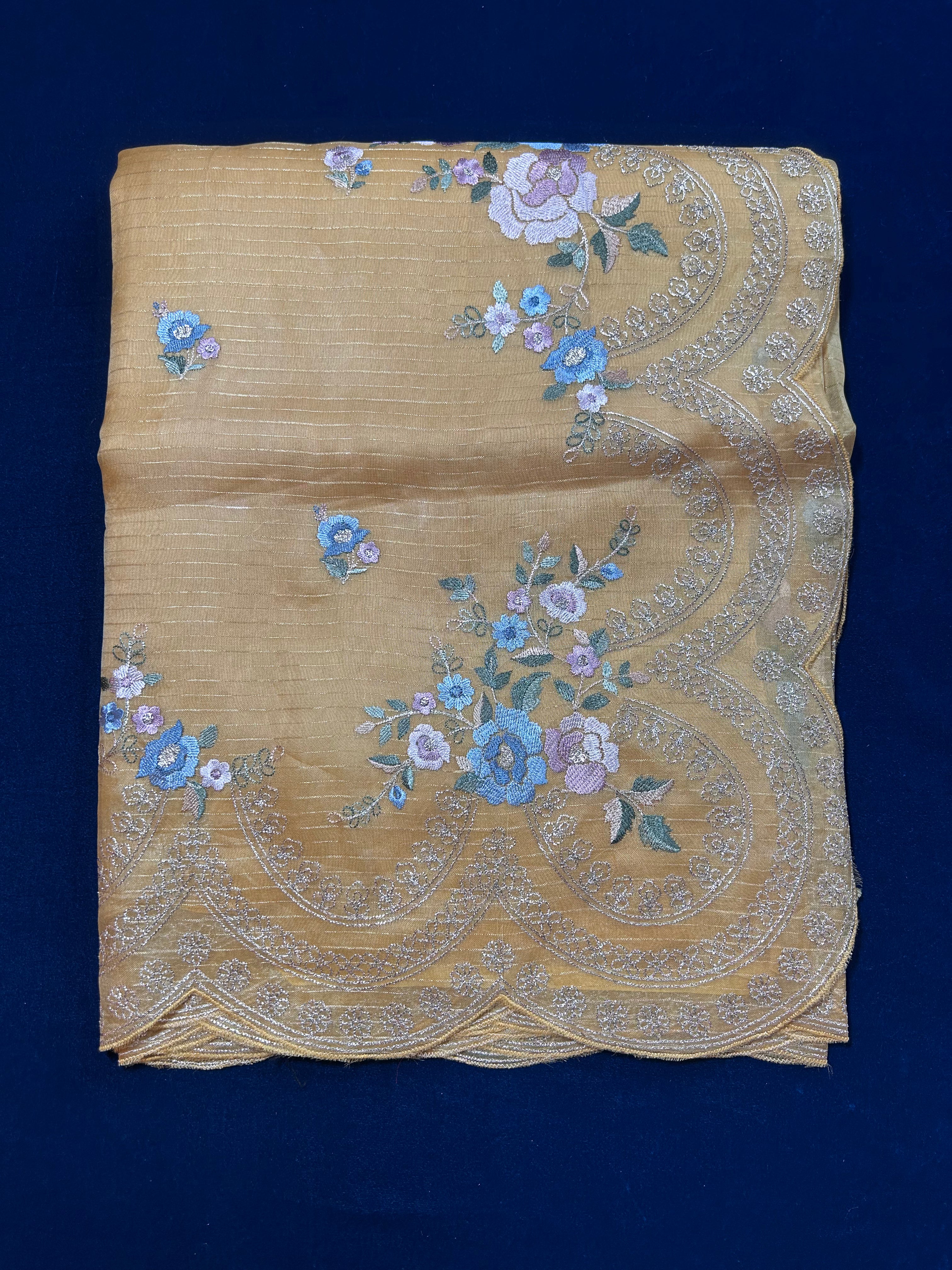 VIRASAT 323: Handwoven Pure Kora Silk Saree with British Colony Silk Work & Silver Zari Stripes