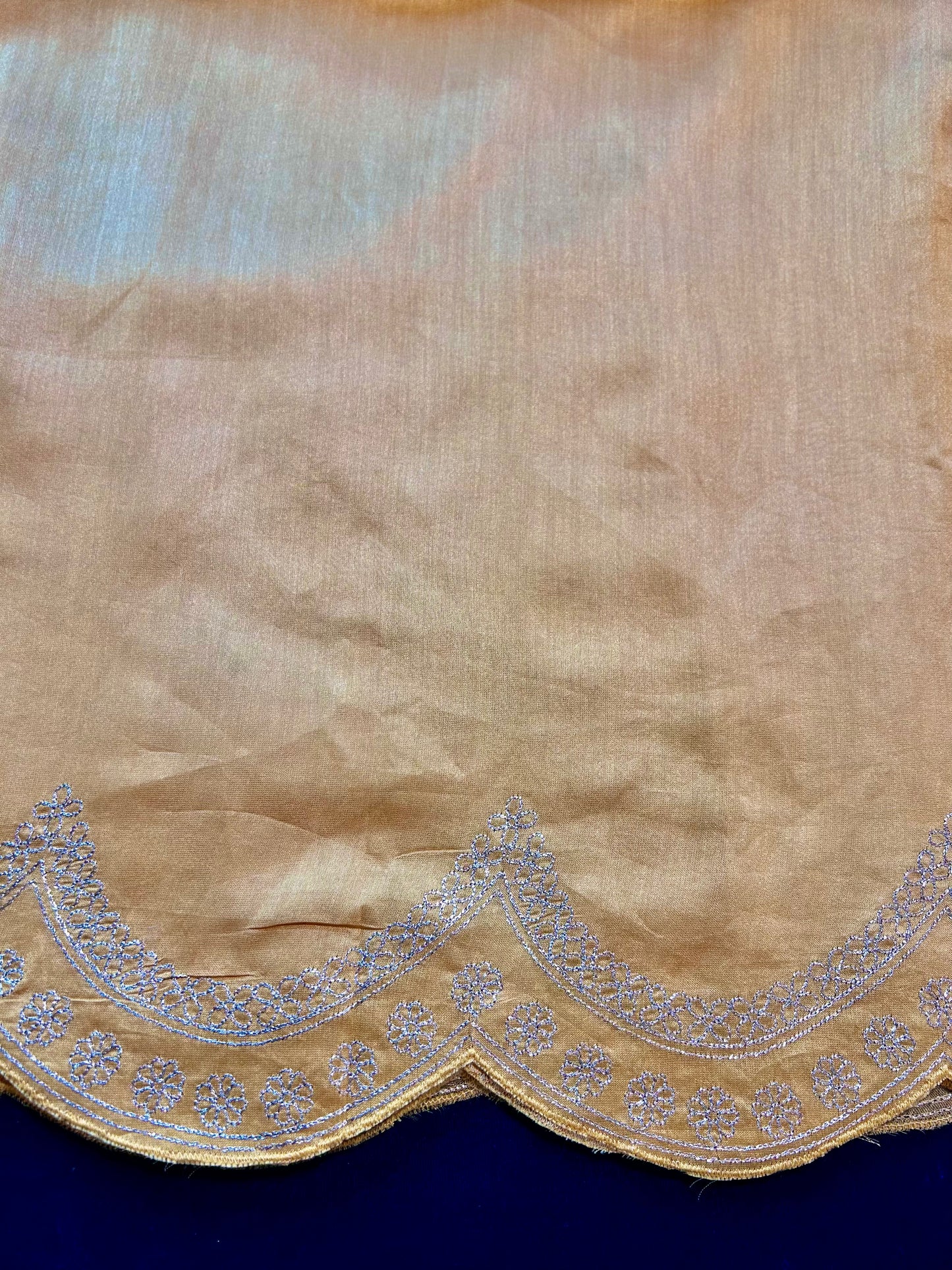 Shanta Dali Handwoven Pure Kora Silk Saree with British Colony Silk Work & Silver Zari Stripes