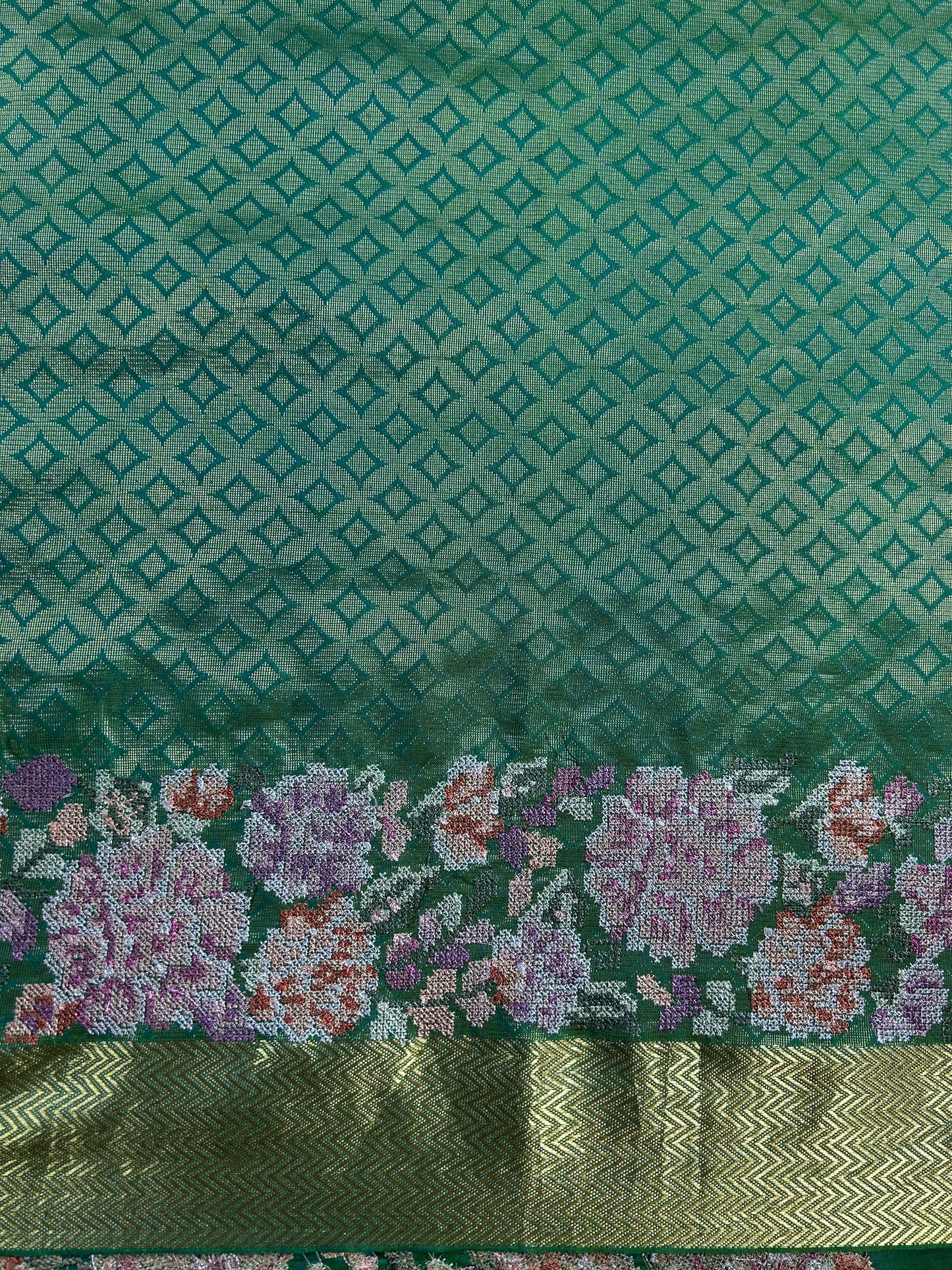 Hiranya Dhup Chhaon Handwoven Pure Silk Saree With Cross Stitch