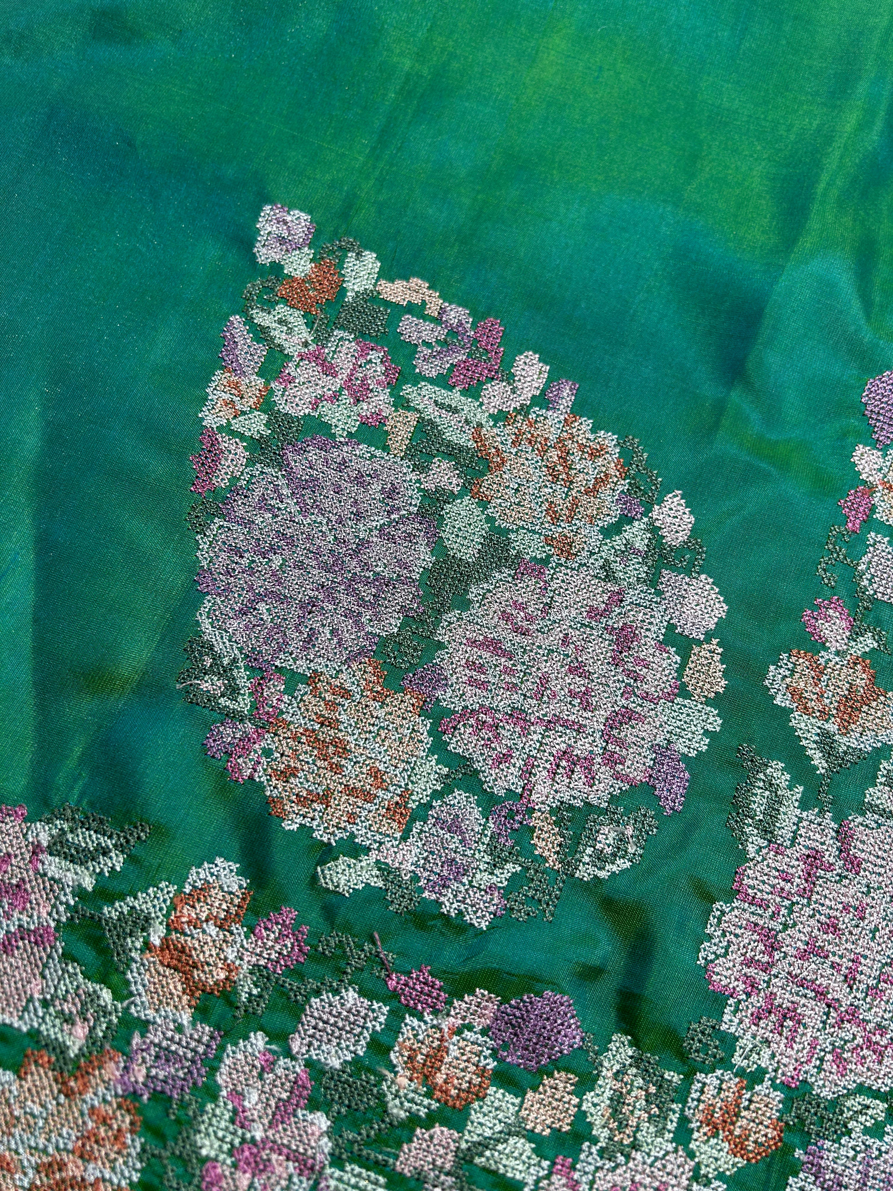 VIRASAT 322: Dhup Chhaon Handwoven Pure Silk Saree With Cross Stitch