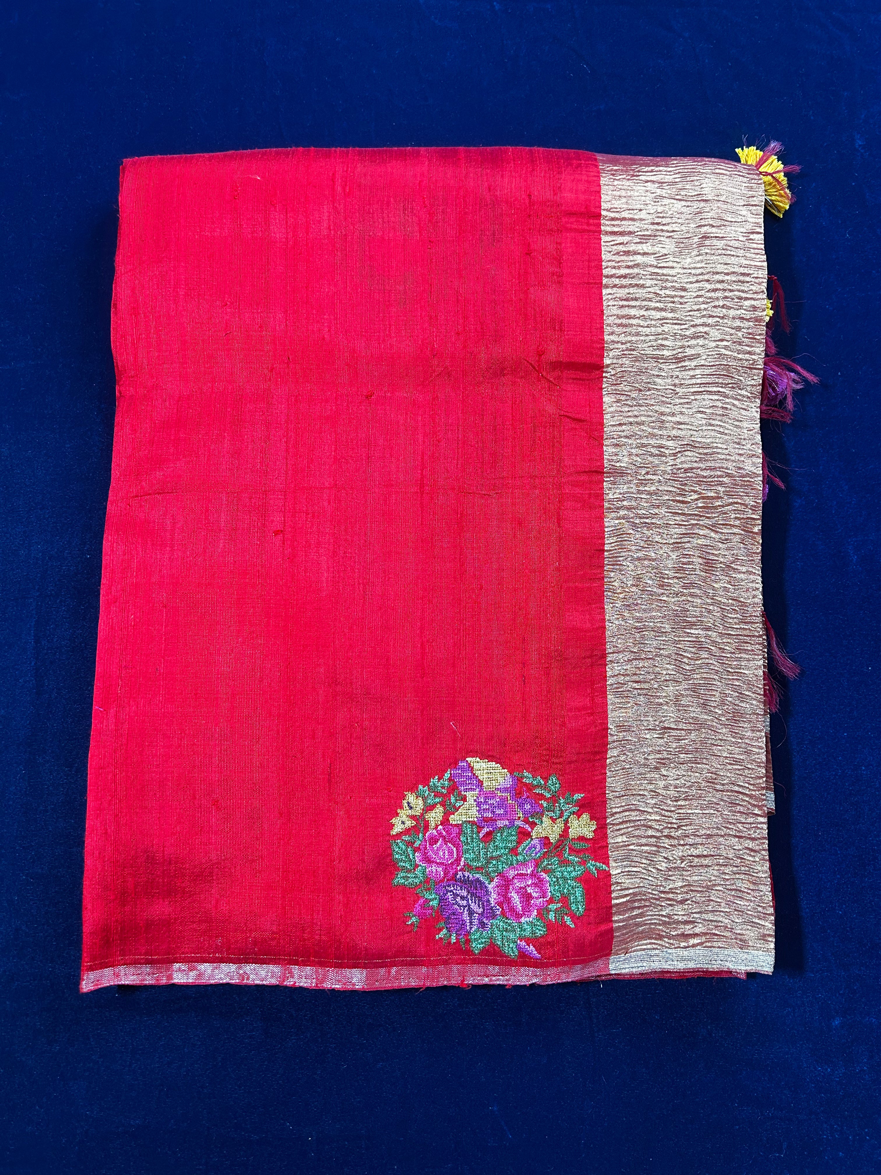 "VIRASAT 157" Anar Handloom Silk Saree with Zari Pallu & Thread Work