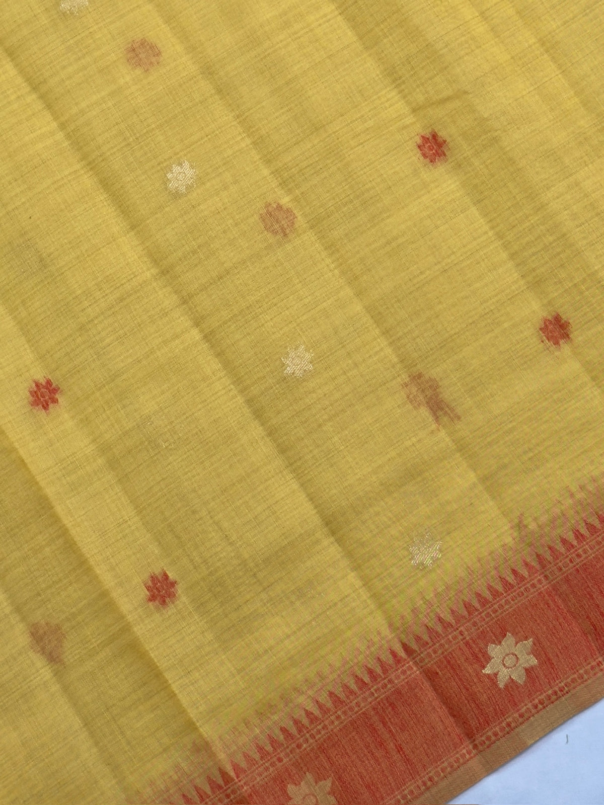 Utsav Banaras 454: Sunshine Yellow Cotton Saree with Multicolor Resham Bird & Floral Work
