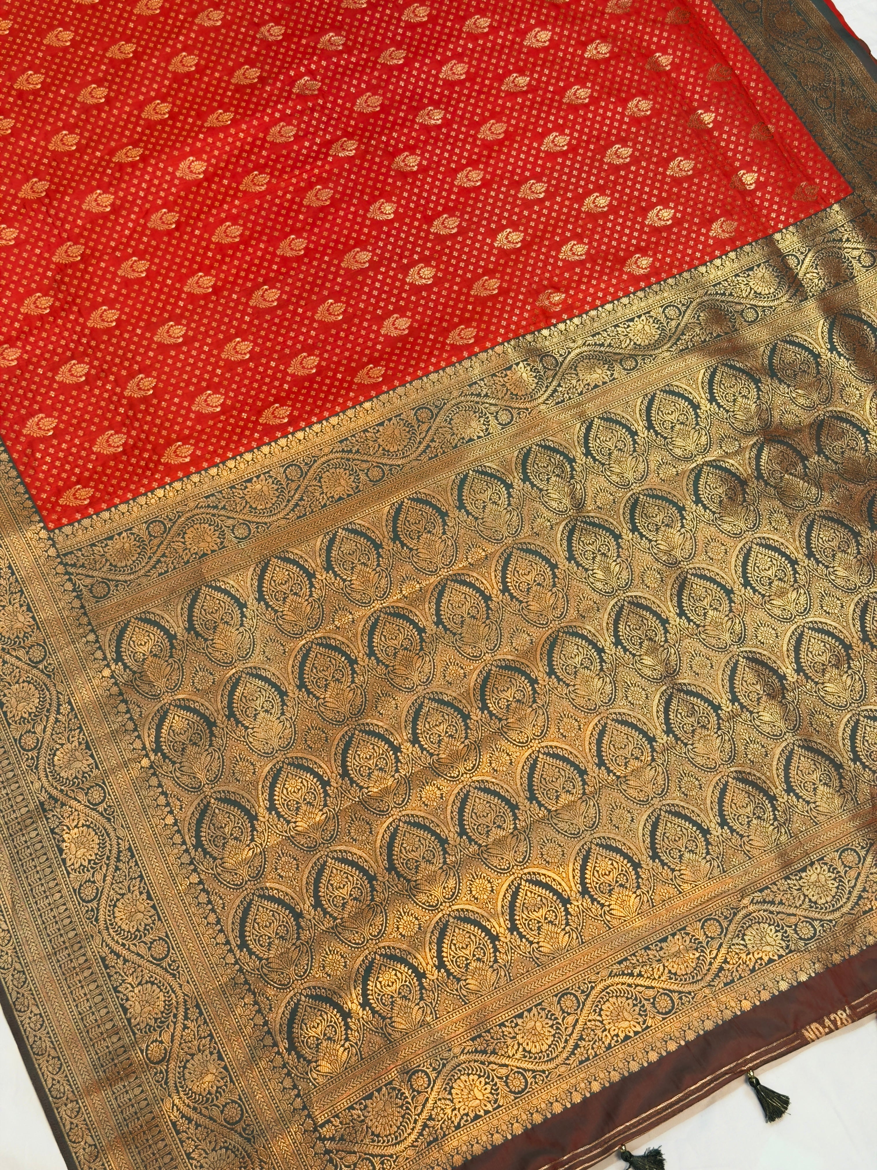 UTSAV BANARAS 450: Royal Vermilion Red Banarasi Silk Saree with Antique Zari Floral Border