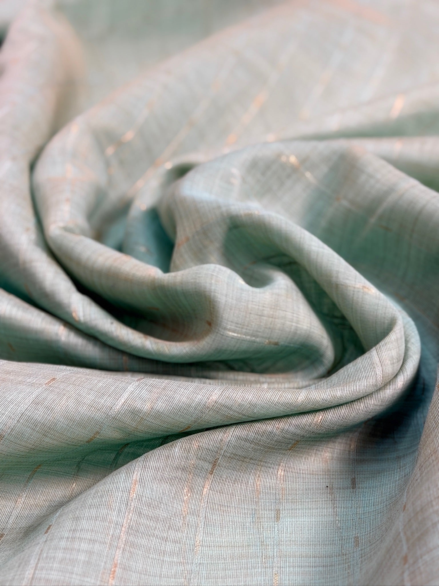 UTSAV BANARAS 464: Sky Blue Cotton Saree with Resham Bird Motif & Artistic Floral Border