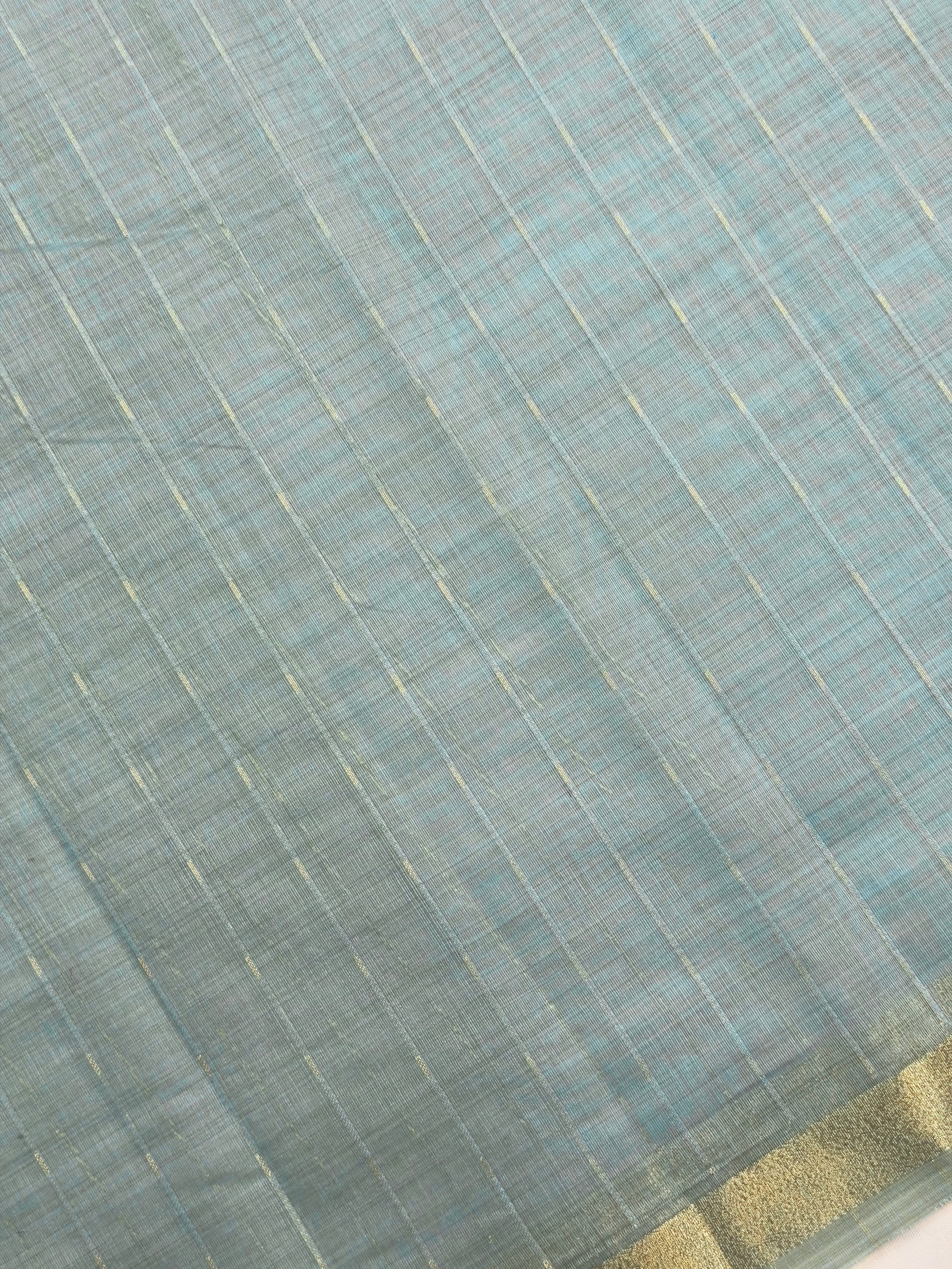 UTSAV BANARAS 468: Sky Blue Cotton Saree with Multicolor Resham Tree & Peacock Motif Design