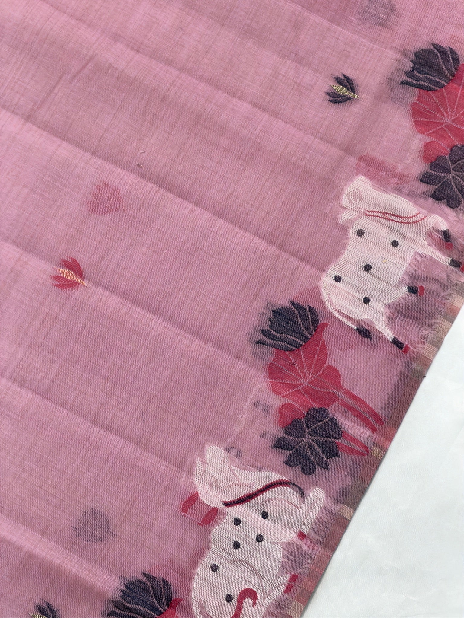 Utsav Banaras 457: Dusty Mauve Cotton Saree with Resham Nandi Motif & Traditional Folk Art Work