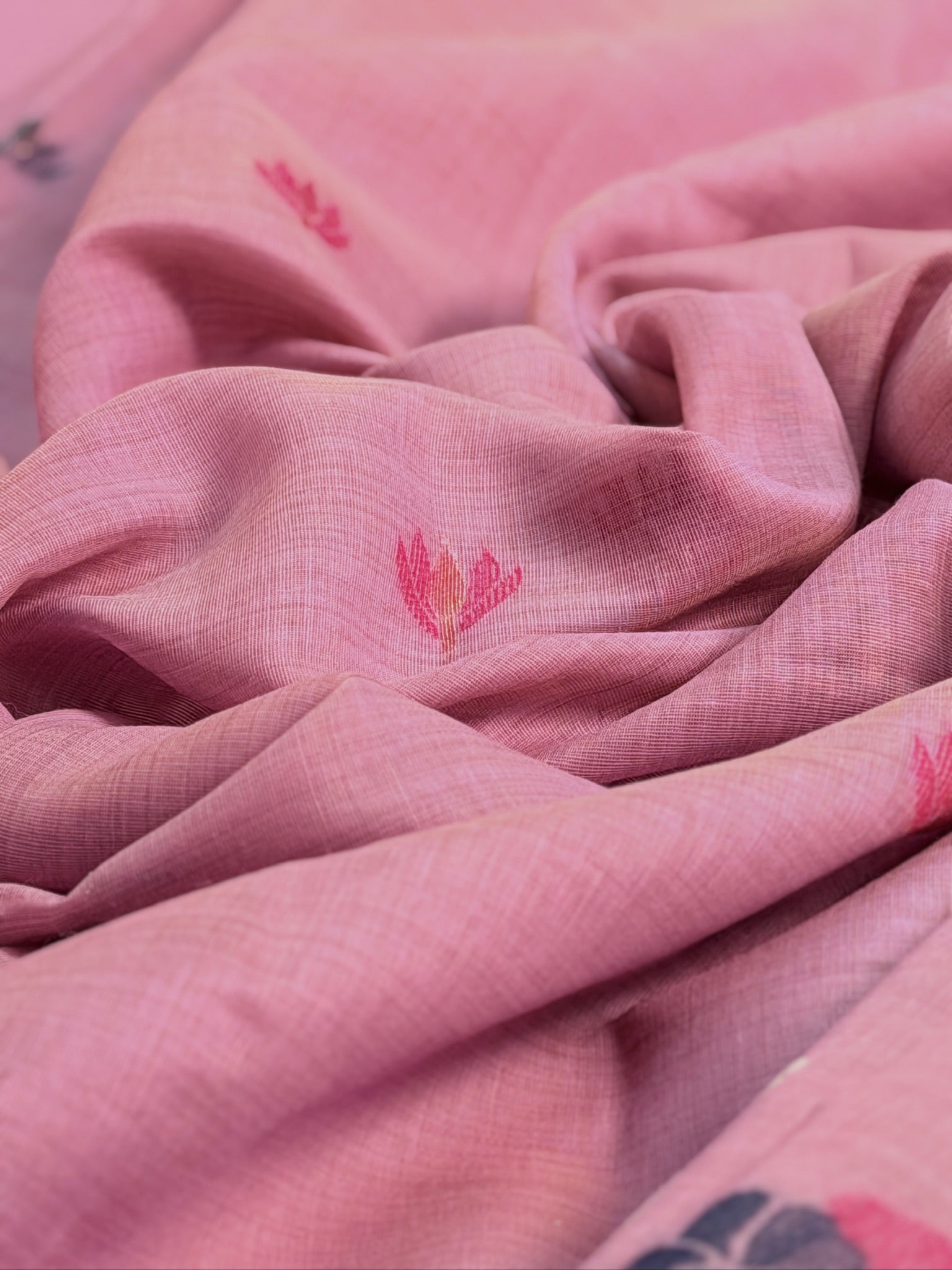 Utsav Banaras 457: Dusty Mauve Cotton Saree with Resham Nandi Motif & Traditional Folk Art Work