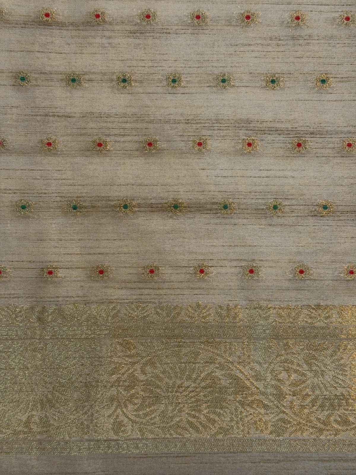 UTSAV BANARAS 427: Ivory Raw Silk Saree with Meenakari Zari Buti & Artistic Woven Pallu