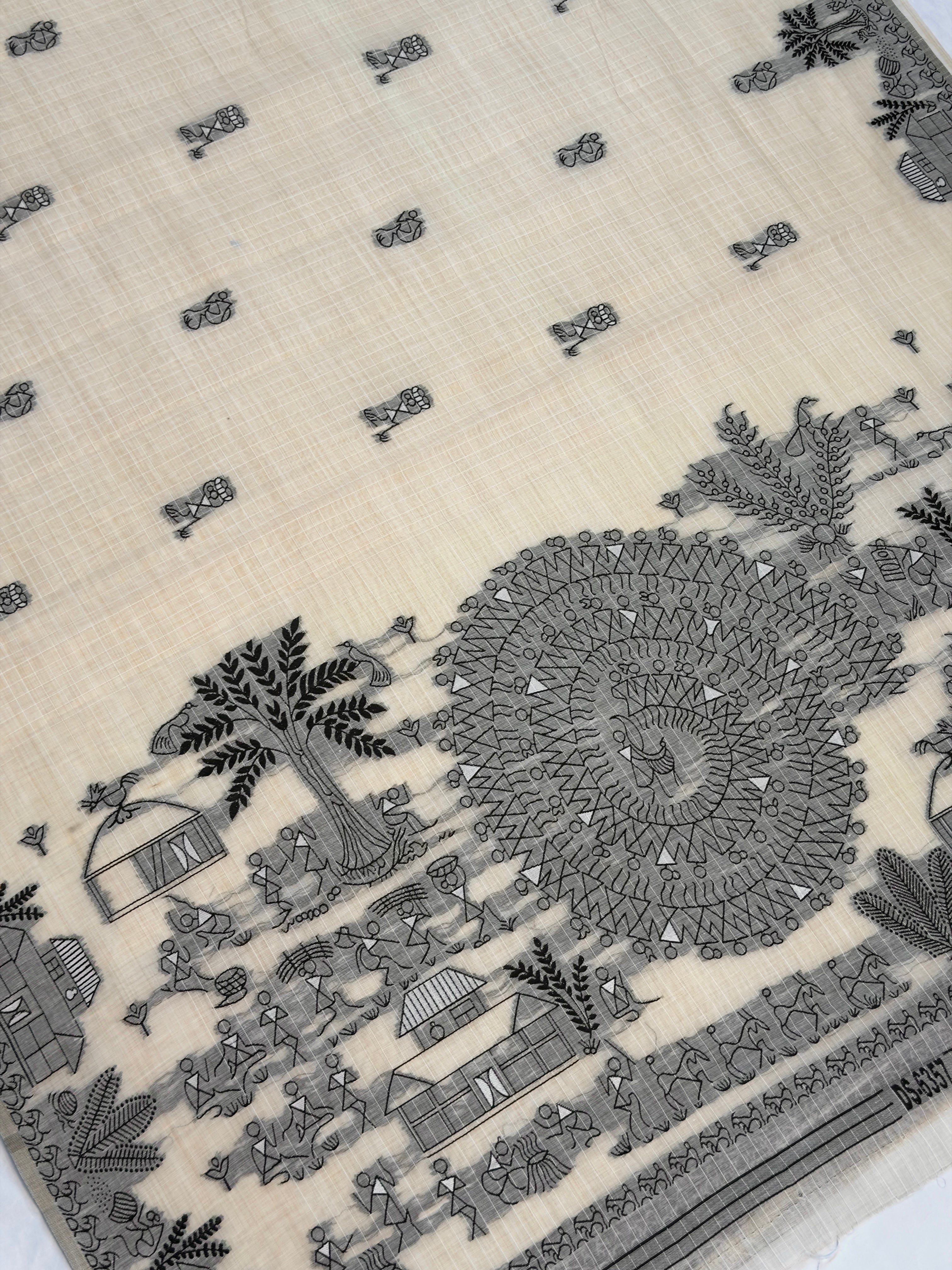 UTSAV BANARAS 453: Premium Cotton Saree with Handcrafted Resham Work & Tribal Art Border