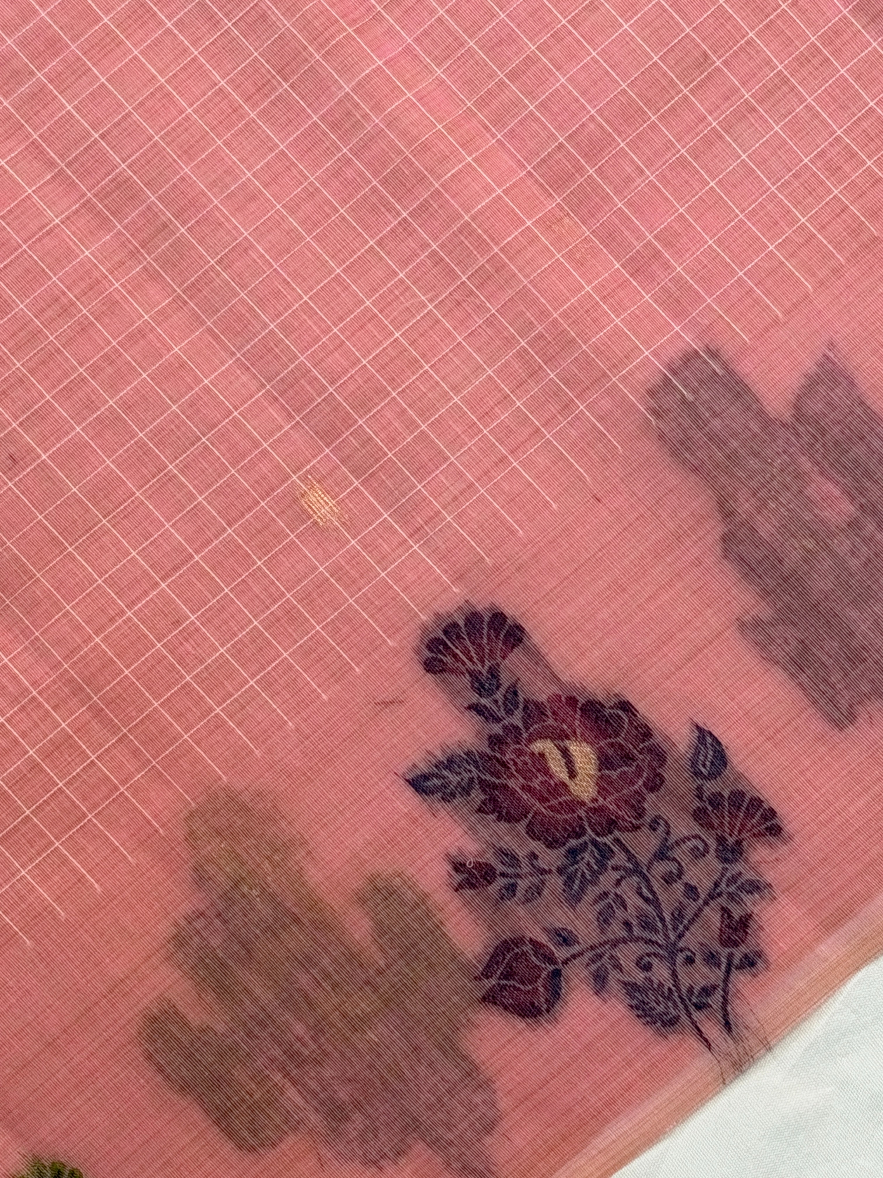 UTSAV BANARAS 461: Blush Pink Cotton Saree with Multicolor Resham Floral Bouquet Work