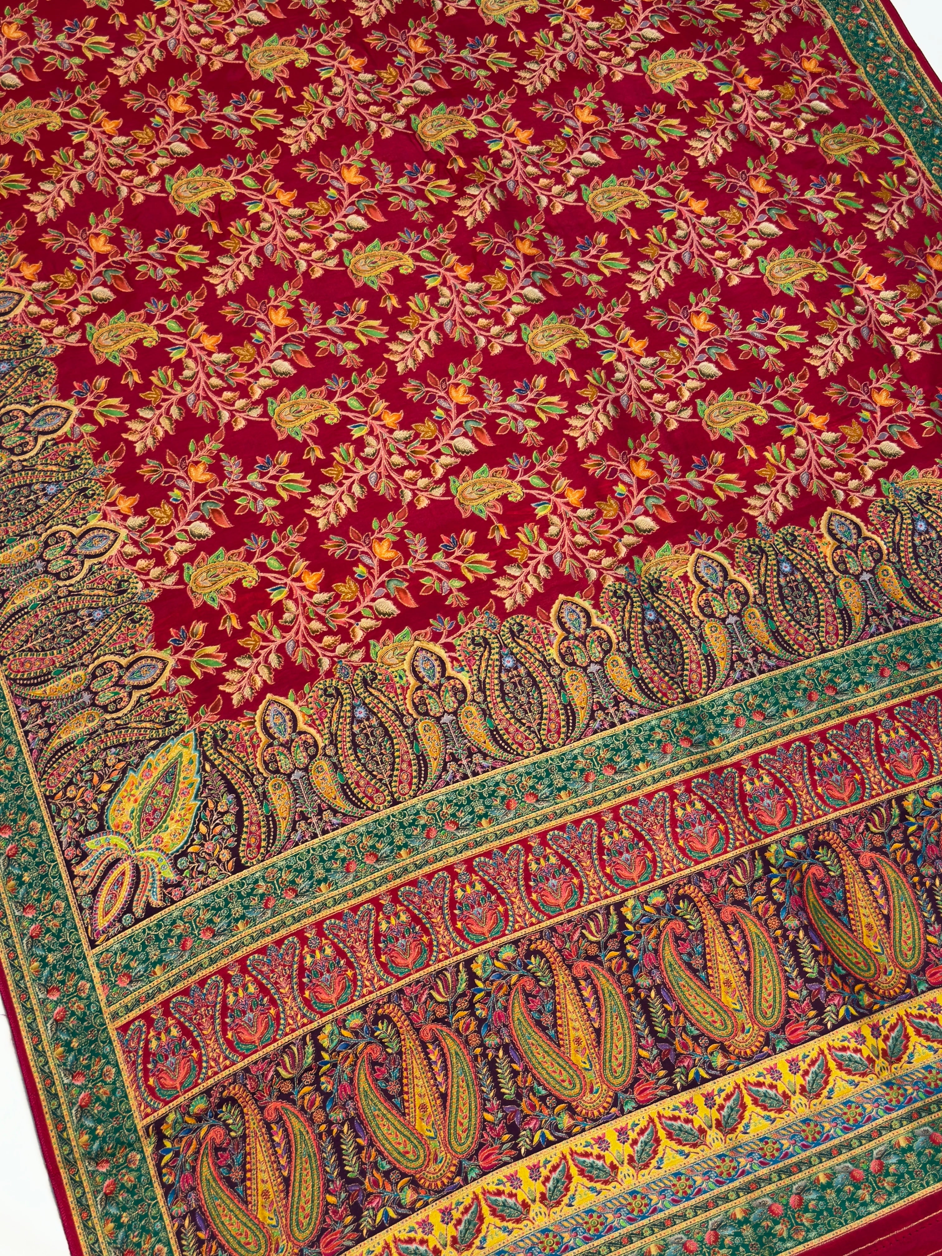 UTSAV BANARAS 478D: Cherry Red Butter Silk Saree with Royal Paisley Position Print & Contrast Blouse