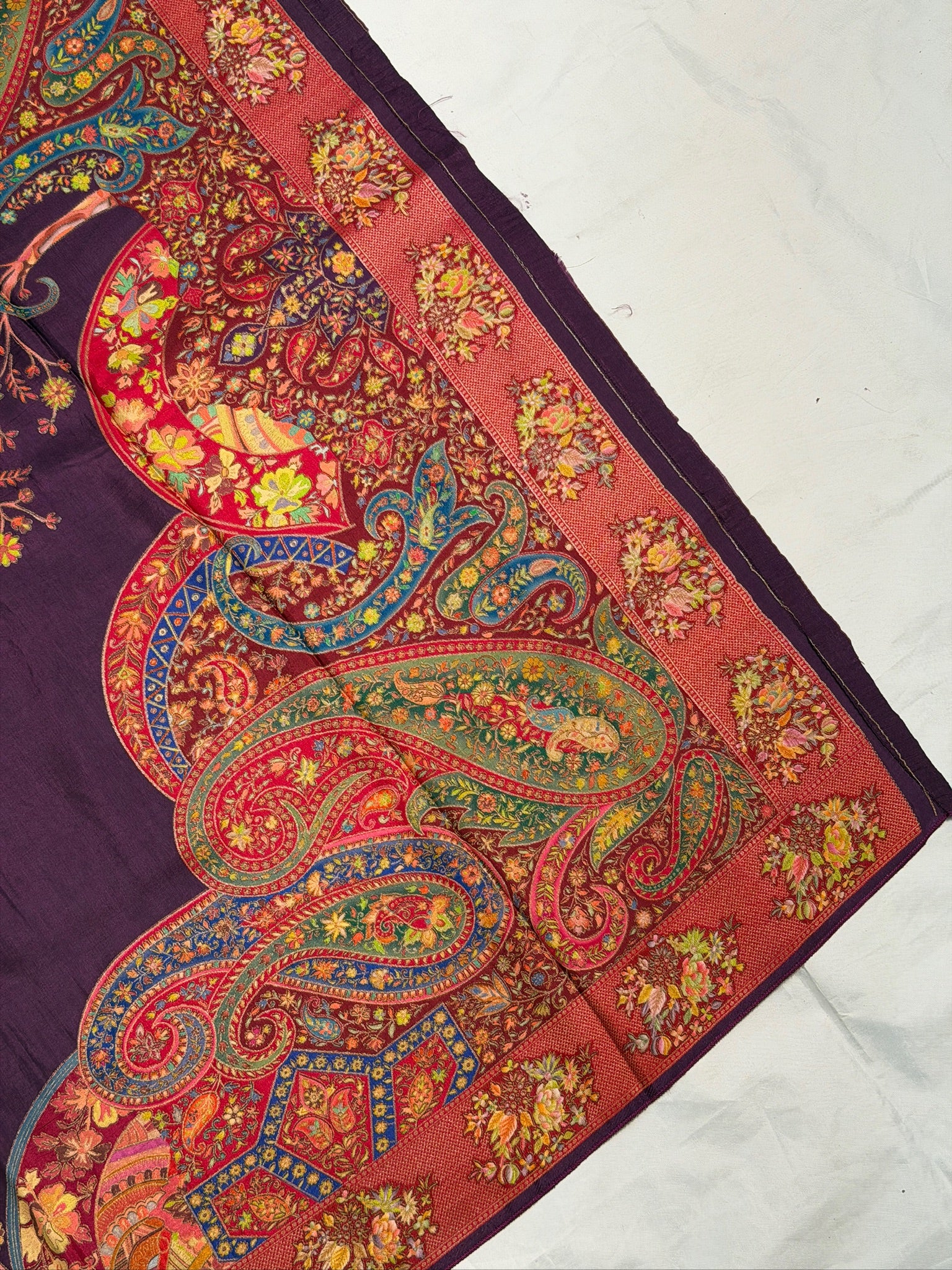 UTSAV BANARAS 476E: Purple Butter Silk Saree with Royal Paisley Position Print & Contrast Blouse
