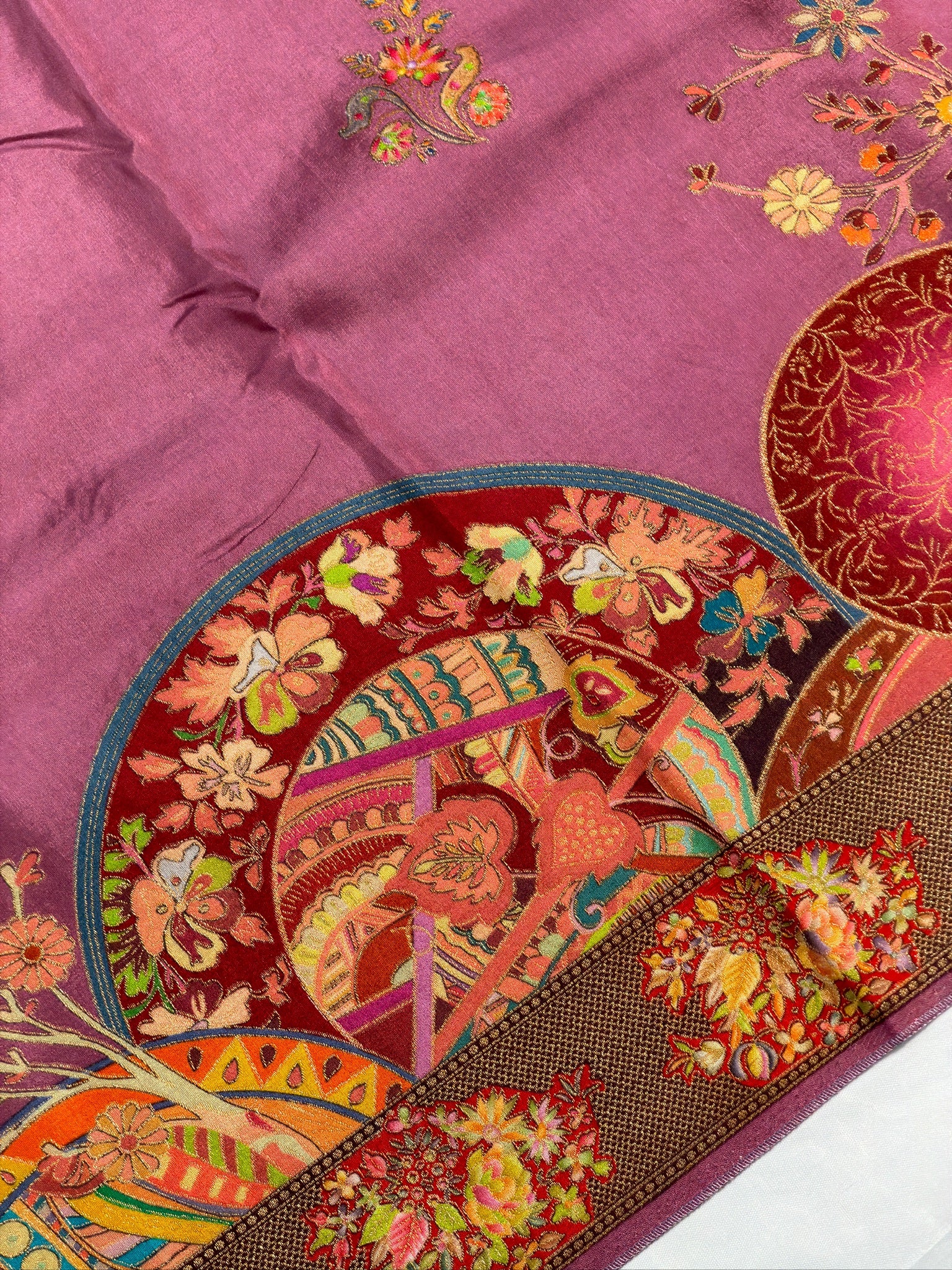UTSAV BANARAS 476: Dusty Mauve Butter Silk Saree with Royal Paisley Position Print & Contrast Blouse