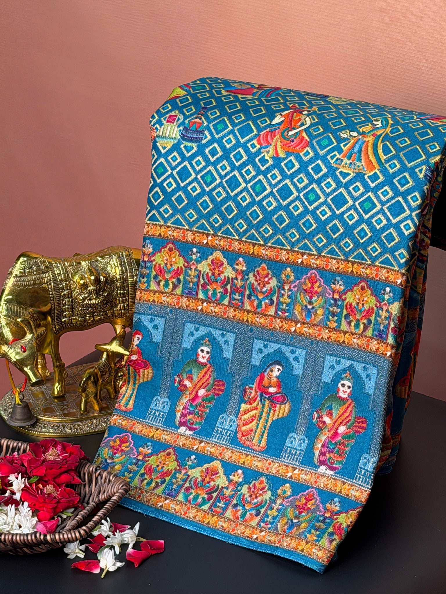 UTSAV BANARAS 475F: Dulhan Red Butter Silk Saree with Heritage Position Print & Contrast Blouse