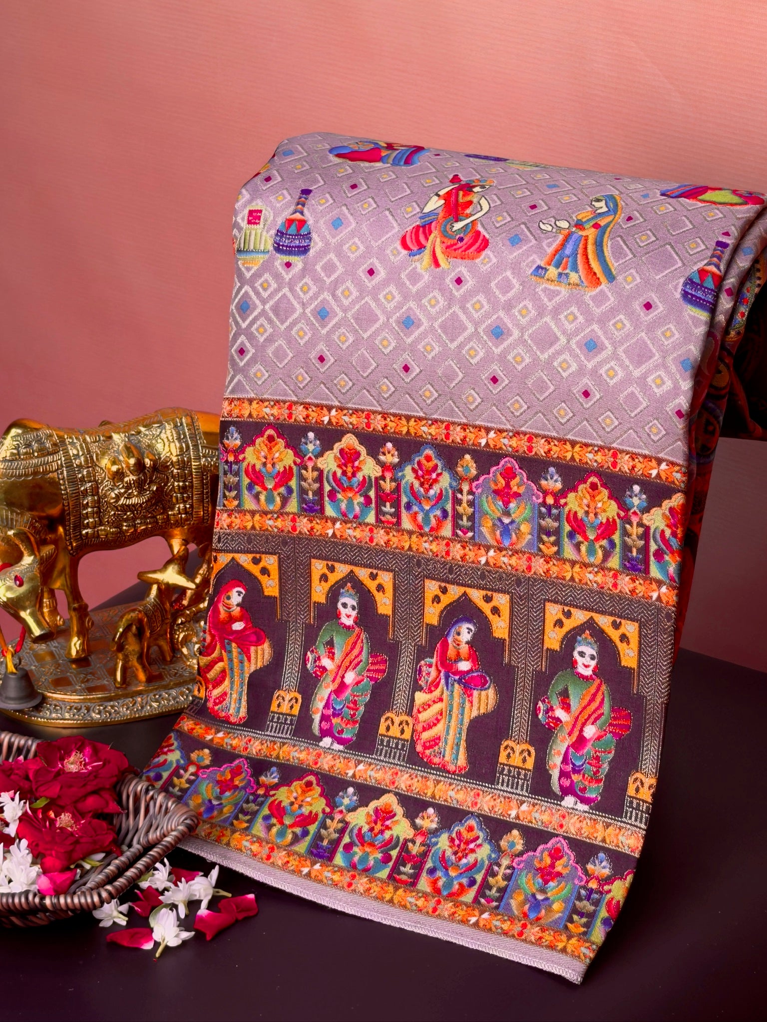 UTSAV BANARAS 475F: Dulhan Red Butter Silk Saree with Heritage Position Print & Contrast Blouse