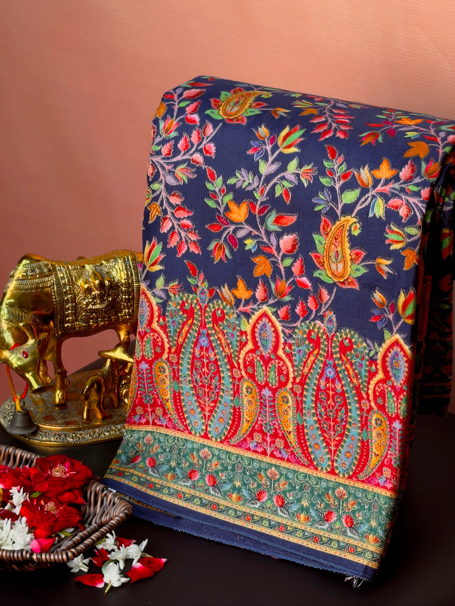 UTSAV BANARAS 478D: Cherry Red Butter Silk Saree with Royal Paisley Position Print & Contrast Blouse