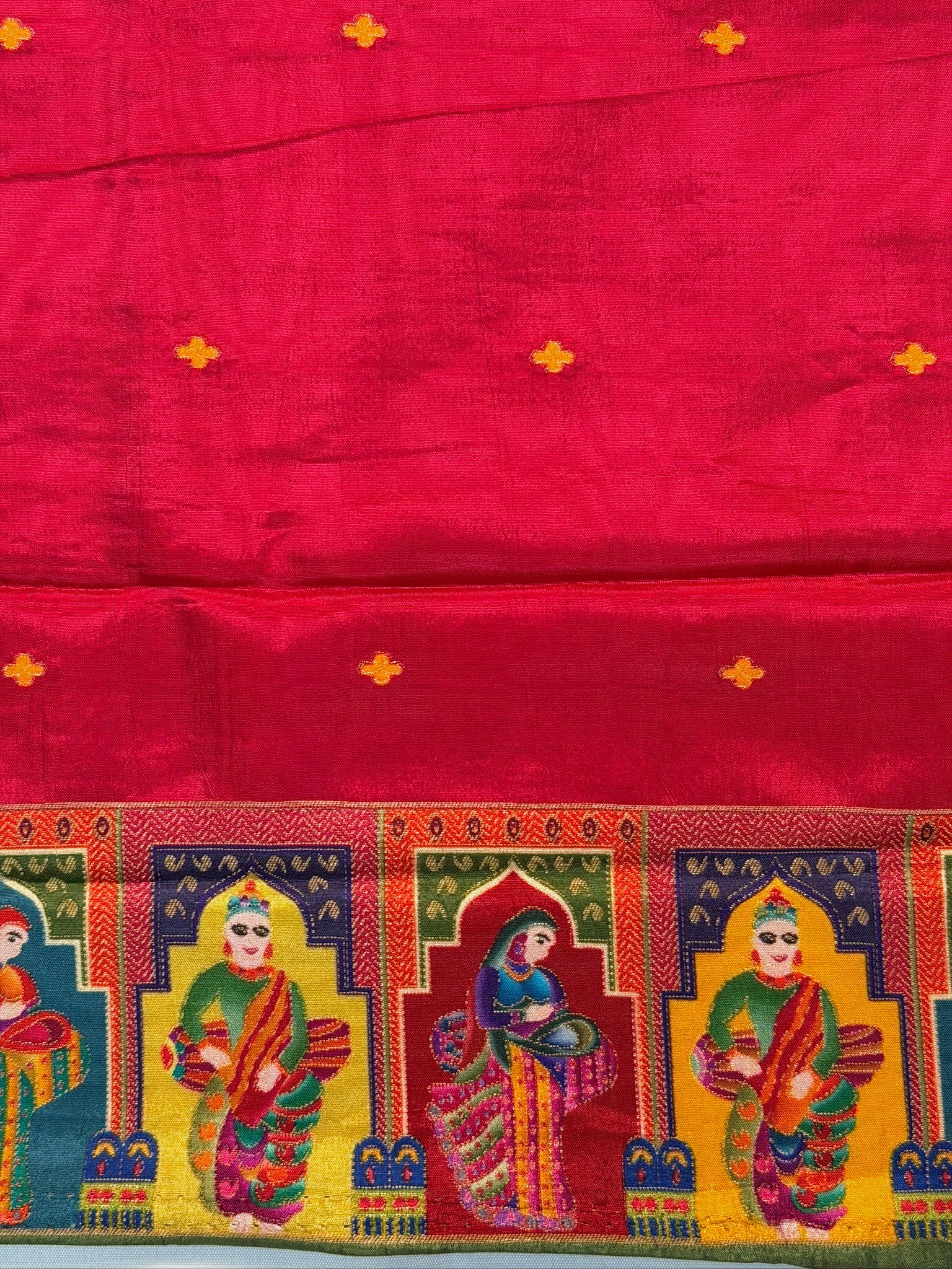 UTSAV BANARAS 475I: Pista Green Butter Silk Saree with Heritage Position Print & Contrast Blouse