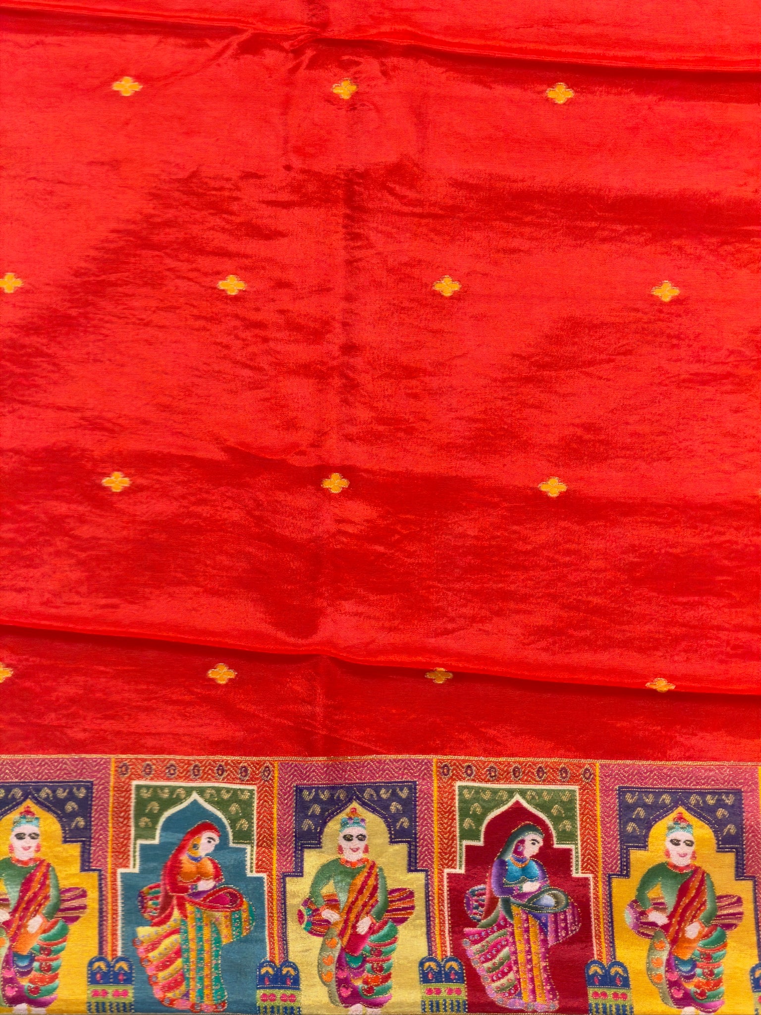 UTSAV BANARAS 47C: Mustard Yellow Butter Silk Saree with Heritage Position Print & Contrast Blouse