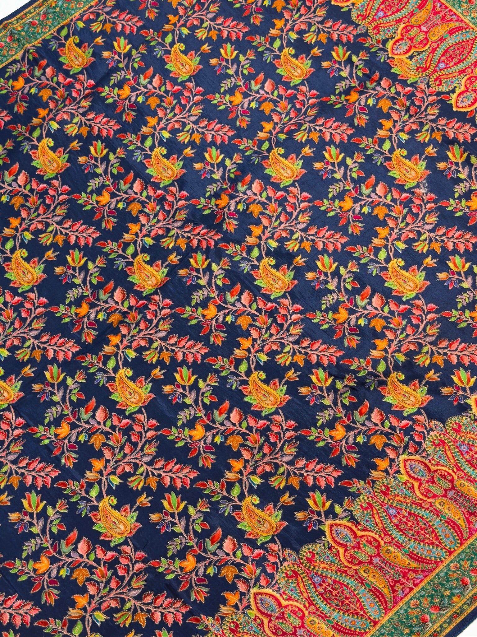 UTSAV BANARAS 478A: Indigo Blue Butter Silk Saree with Royal Paisley Position Print & Contrast Blouse