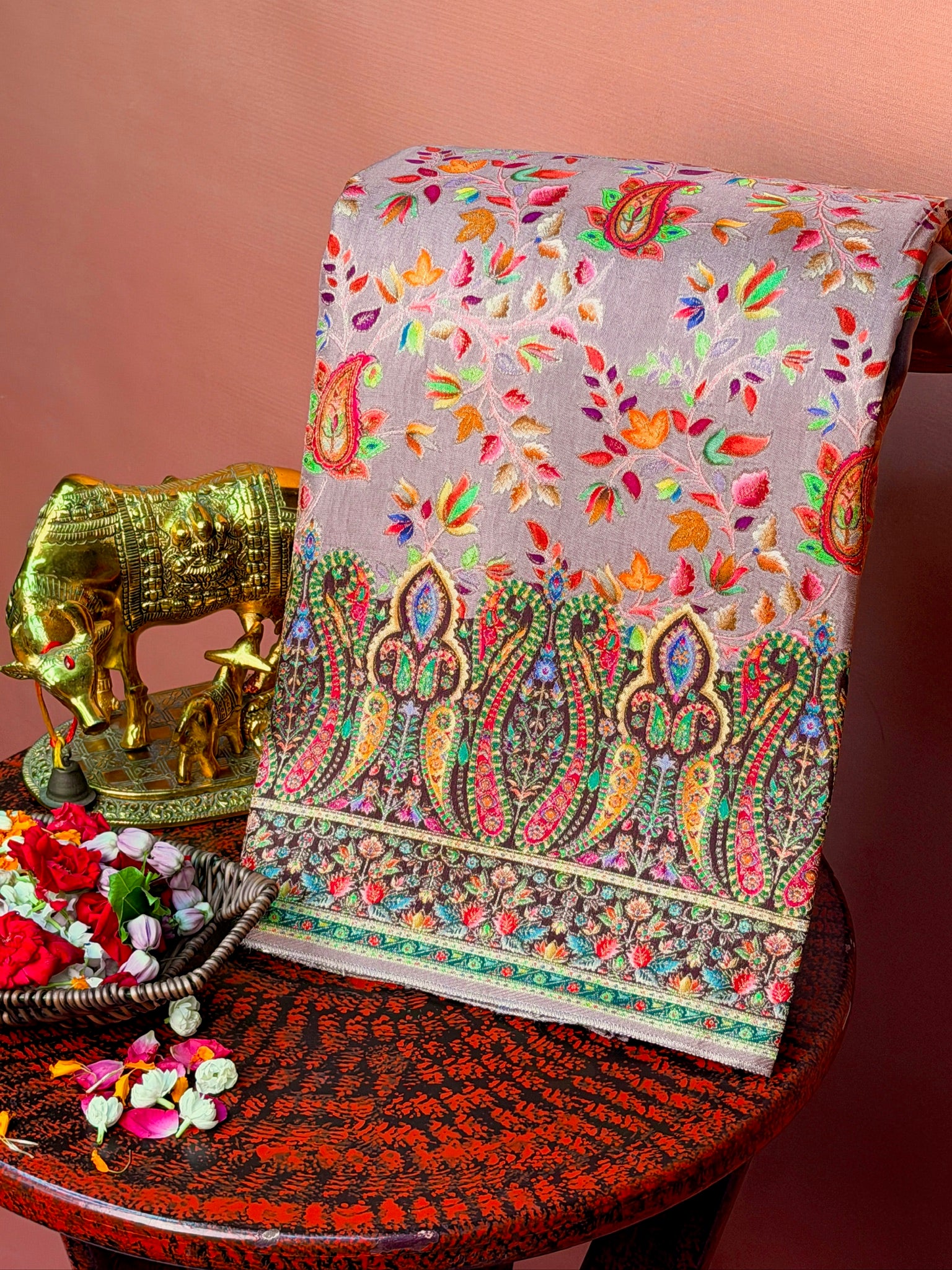 UTSAV BANARAS 478D: Cherry Red Butter Silk Saree with Royal Paisley Position Print & Contrast Blouse