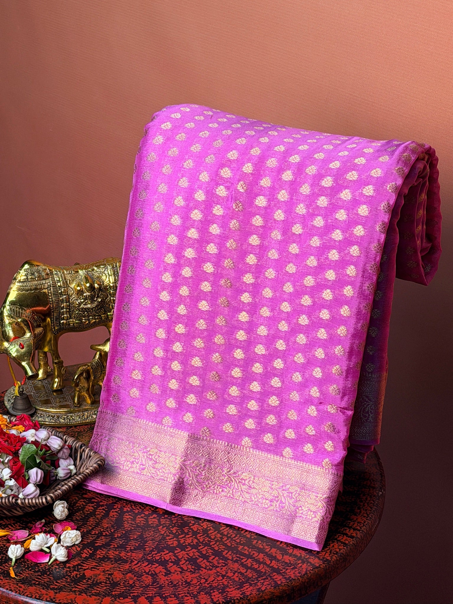 UTSAV Banaras 424: Lotus Pink Premium Mashru Silk Saree with Khaddi buti & Traditional Banarasi Border