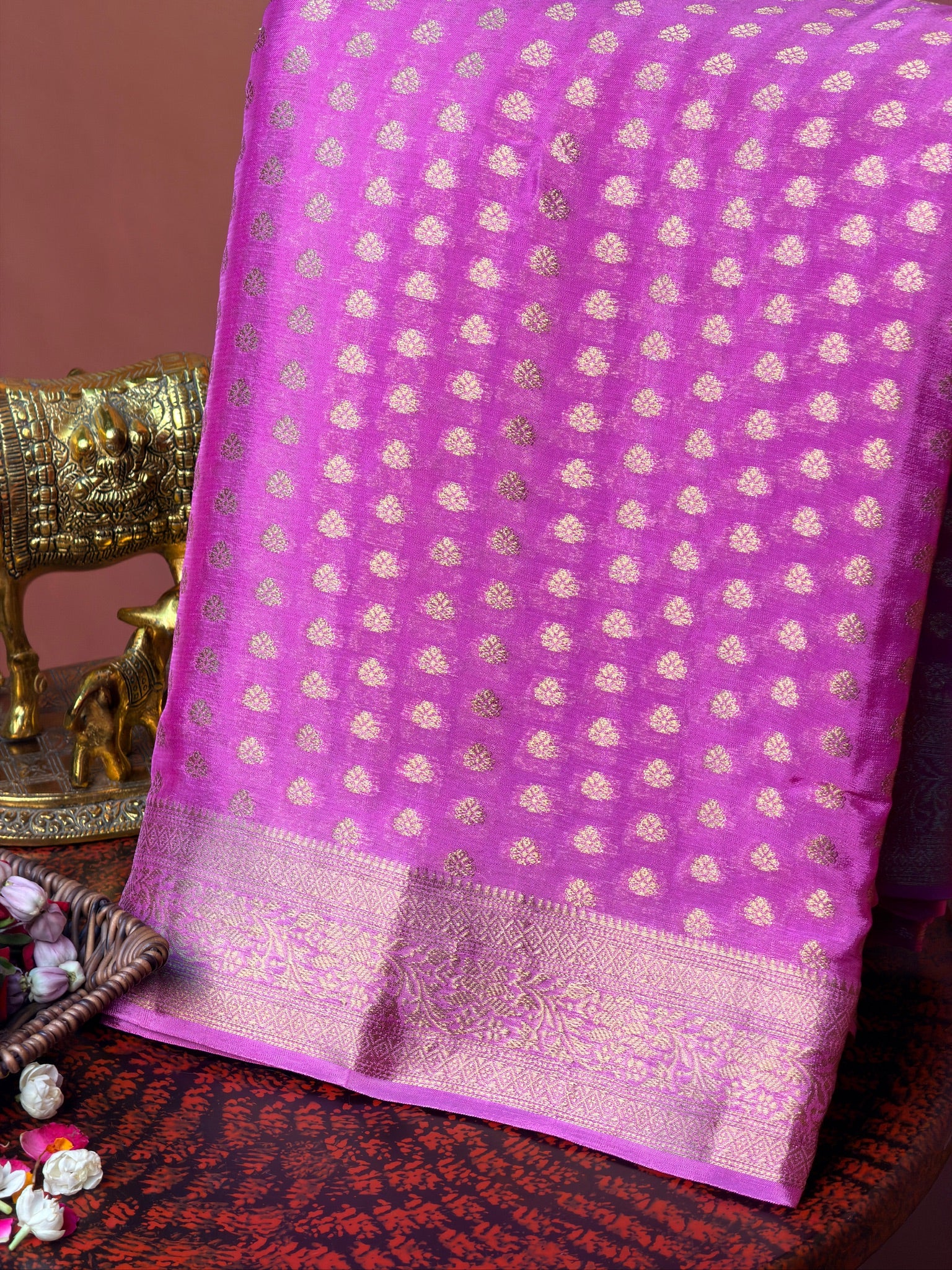 UTSAV Banaras 424: Lotus Pink Premium Mashru Silk Saree with Khaddi buti & Traditional Banarasi Border