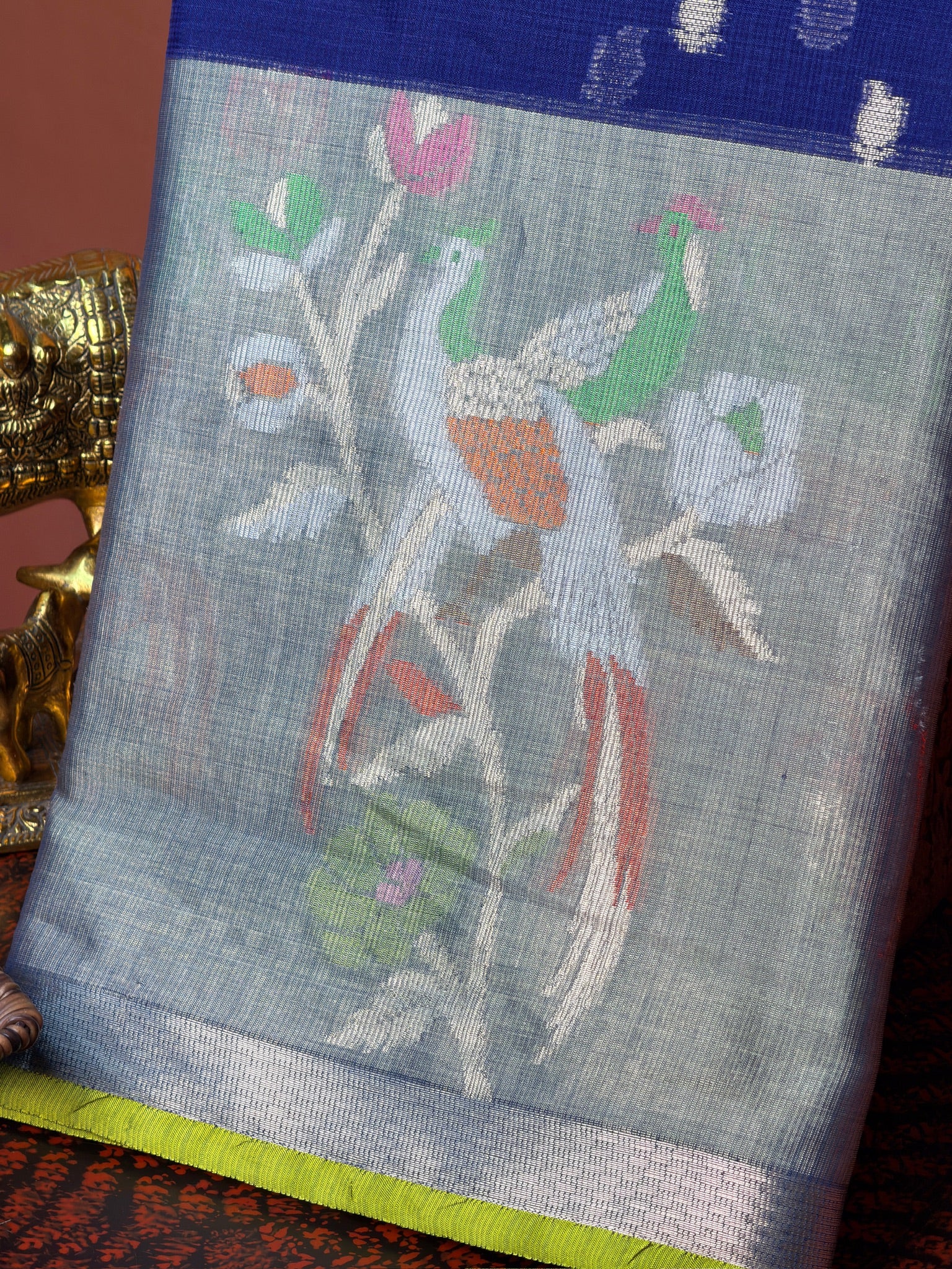UTSAV BANARAS 471: Royal Blue Kota Checks Saree with Artistic Skirt Border & Contrast Yellow Blouse