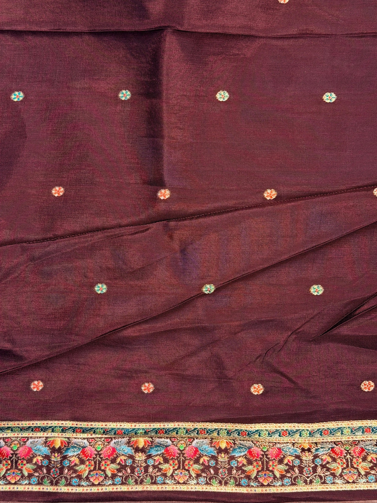 UTSAV BANARAS 478B: Dusty Grey Butter Silk Saree with Royal Paisley Position Print & Contrast Blouse