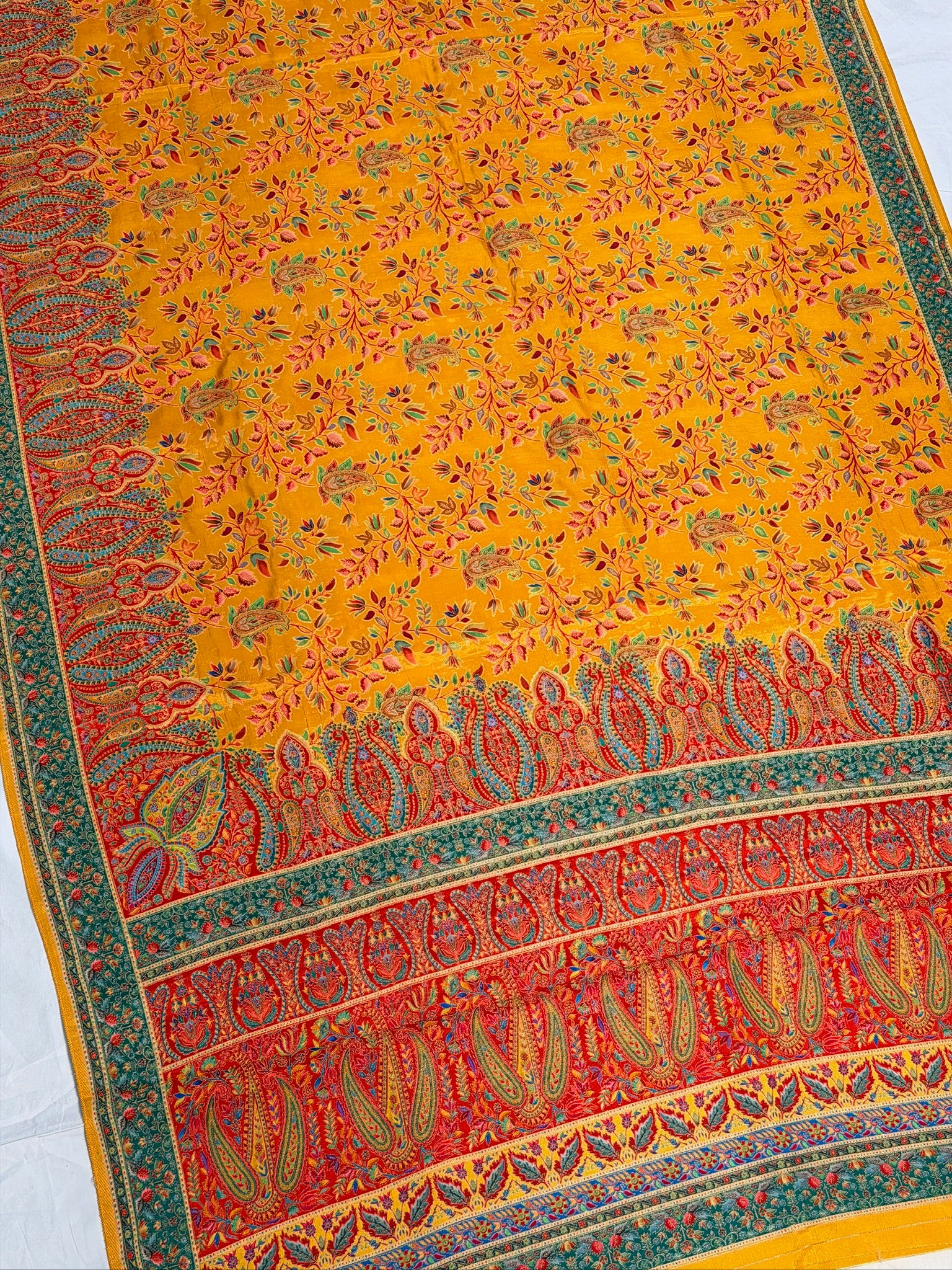 UTSAV BANARAS 478C: Mustard Yellow Butter Silk Saree with Royal Paisley Position Print & Contrast Blouse