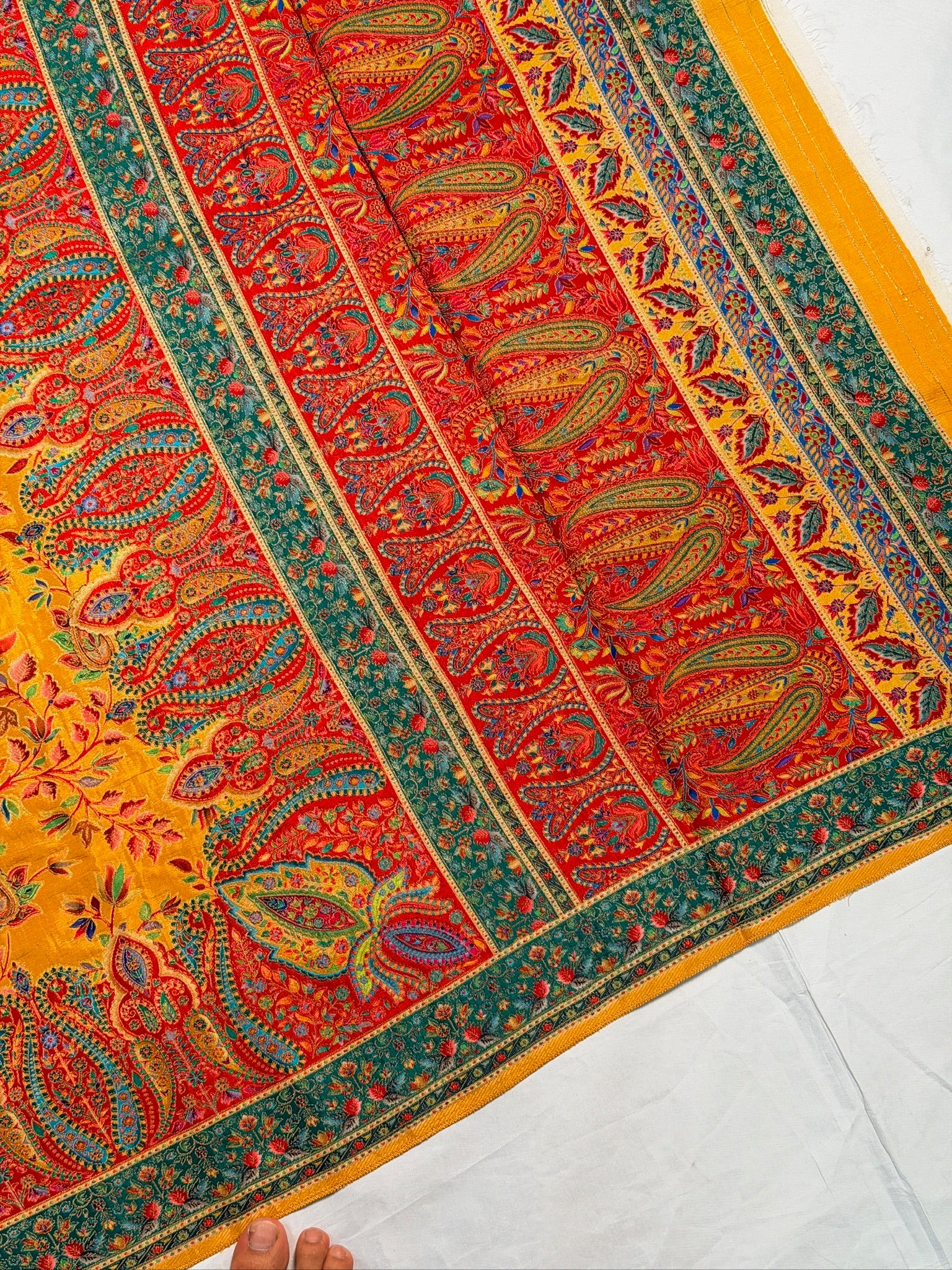 UTSAV BANARAS 478C: Mustard Yellow Butter Silk Saree with Royal Paisley Position Print & Contrast Blouse