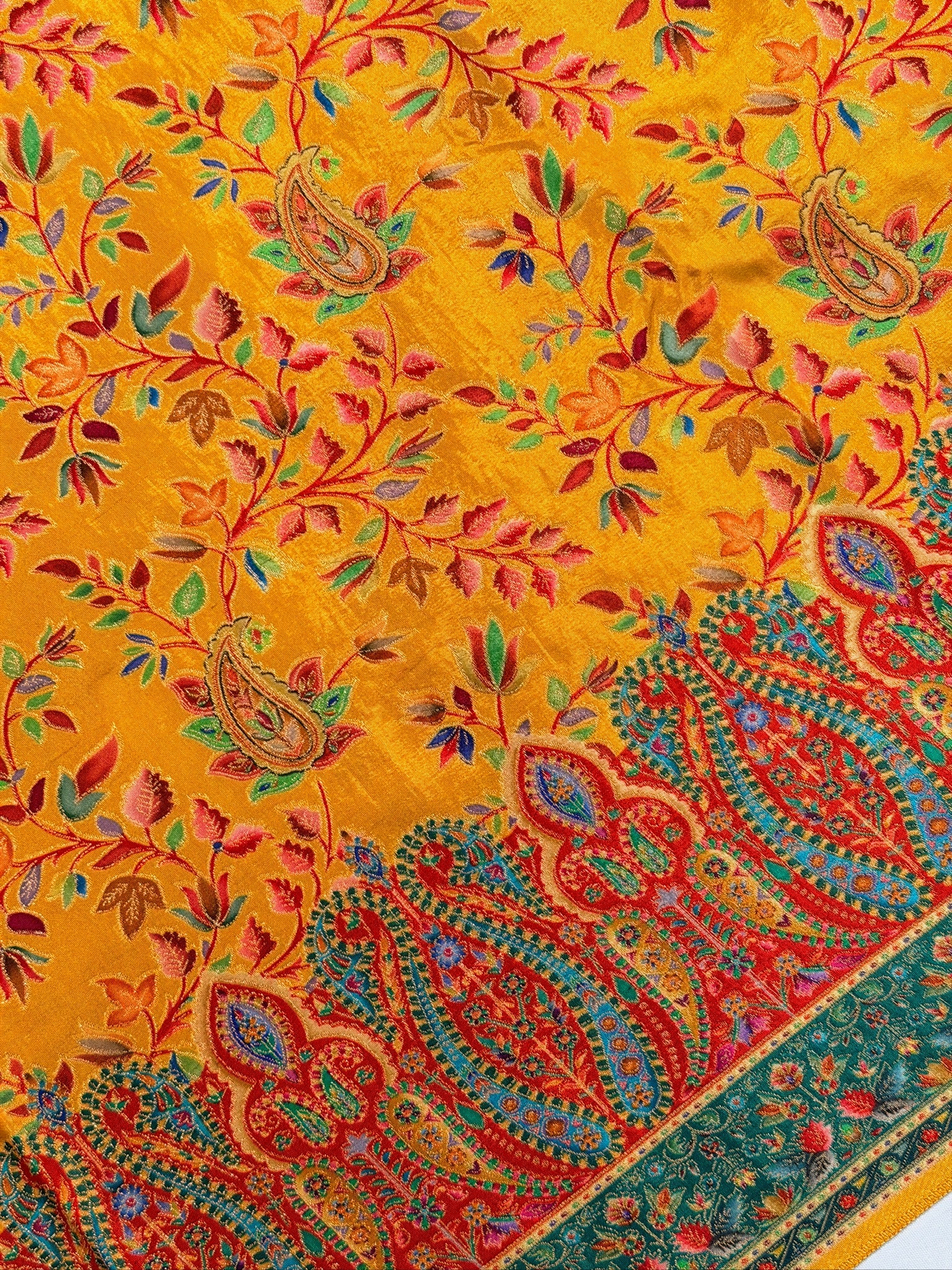 UTSAV BANARAS 478C: Mustard Yellow Butter Silk Saree with Royal Paisley Position Print & Contrast Blouse