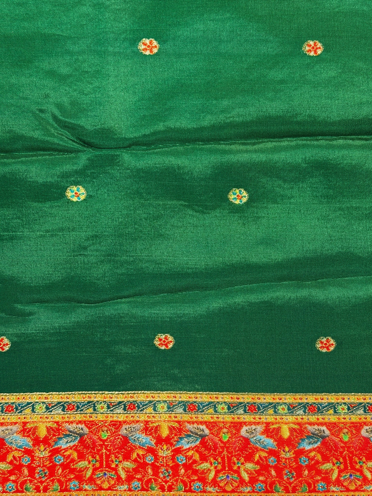 UTSAV BANARAS 478F: Scarlet Red Butter Silk Saree with Royal Paisley Position Print & Contrast Blouse