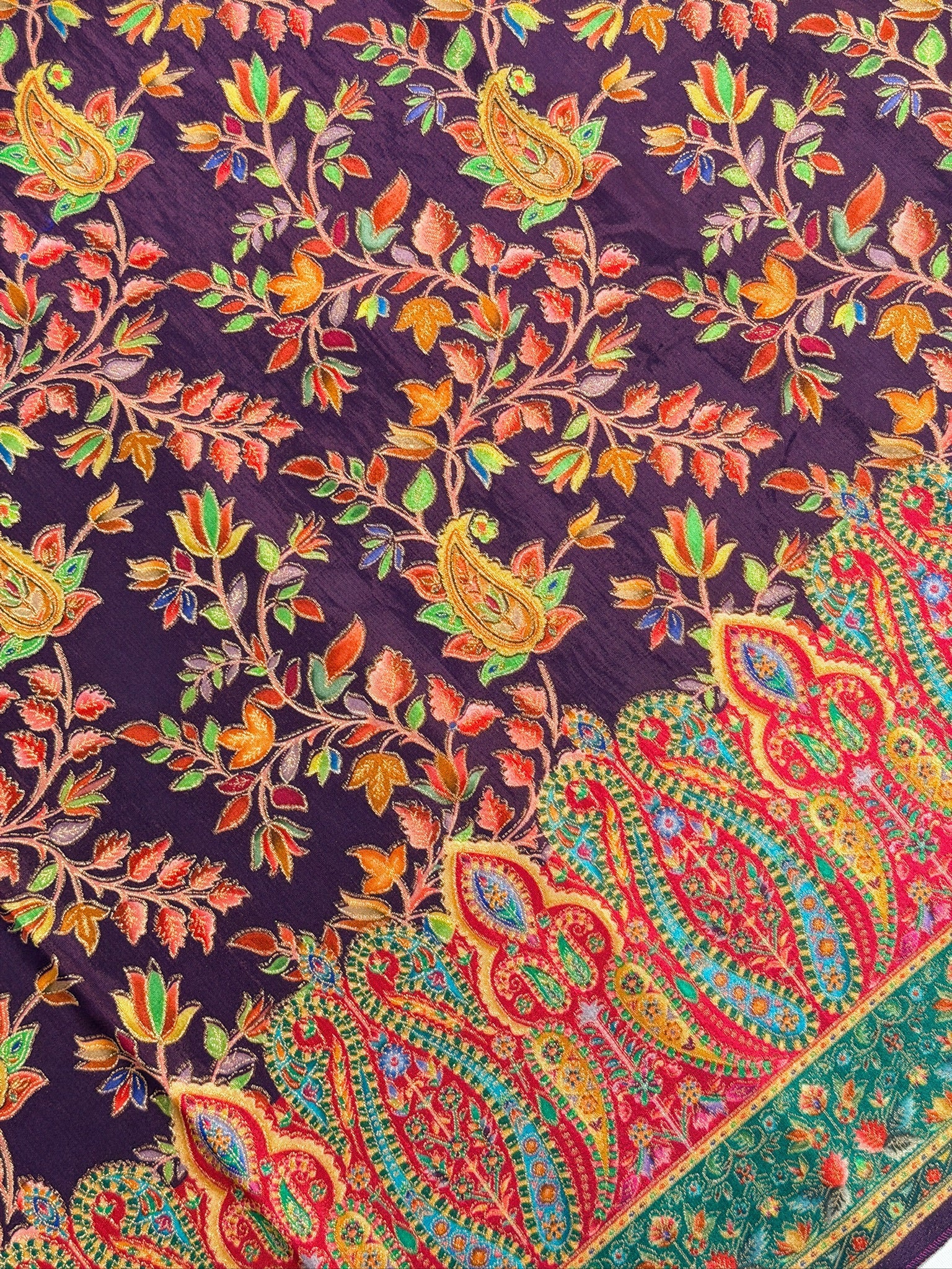 UTSAV BANARAS 478E: Purple Butter Silk Saree with Royal Paisley Position Print & Contrast Blouse
