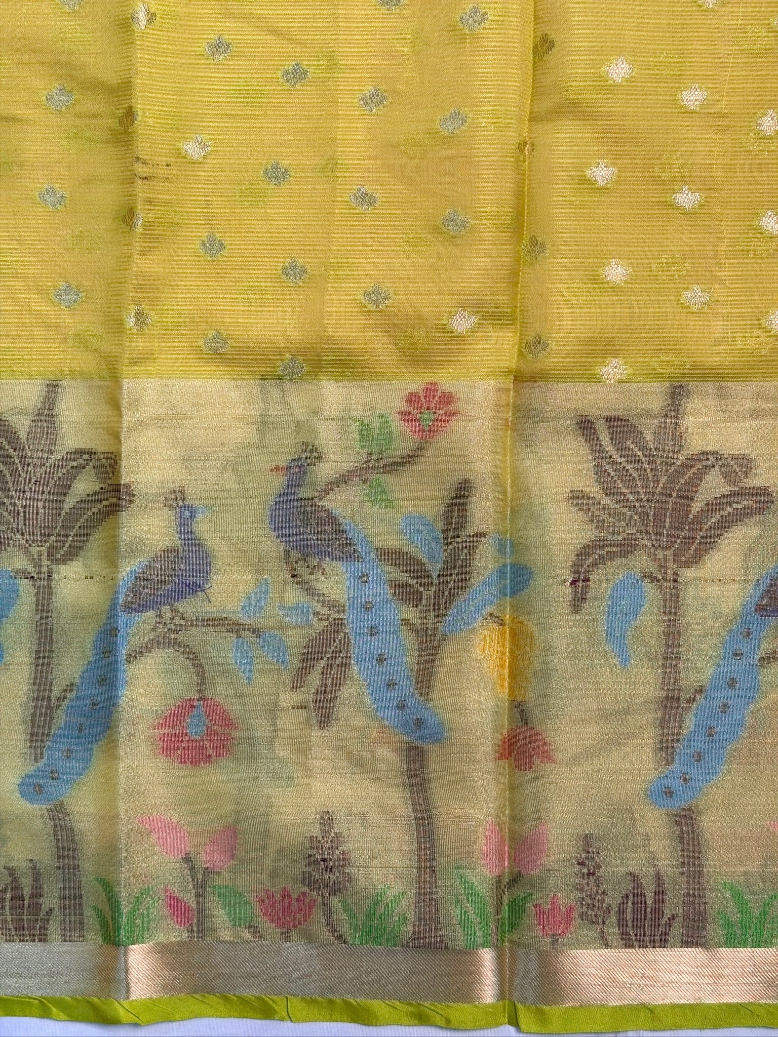 UTSAV BANARAS 473: Baby Pink Kota Checks Saree with Artistic Skirt Border & Contrast Yellow Blouse