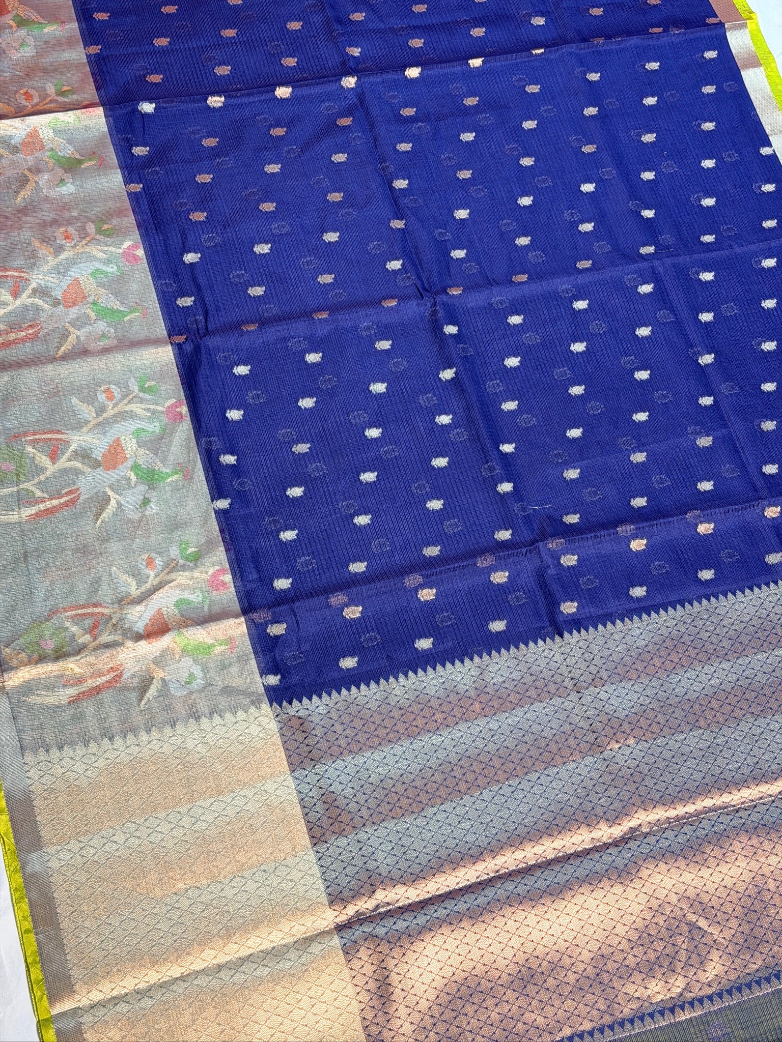 UTSAV BANARAS 471: Royal Blue Kota Checks Saree with Artistic Skirt Border & Contrast Yellow Blouse