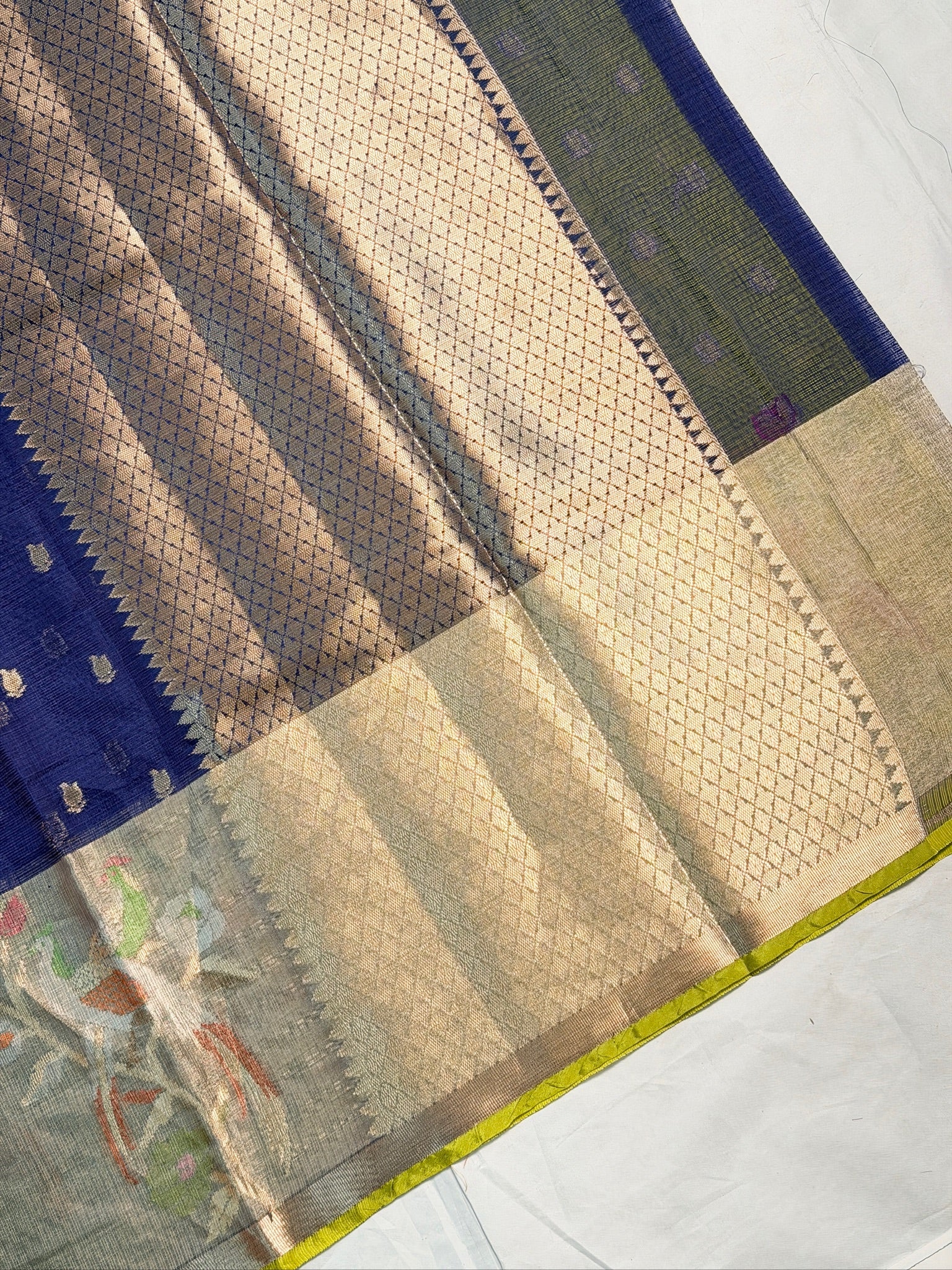 UTSAV BANARAS 471: Royal Blue Kota Checks Saree with Artistic Skirt Border & Contrast Yellow Blouse
