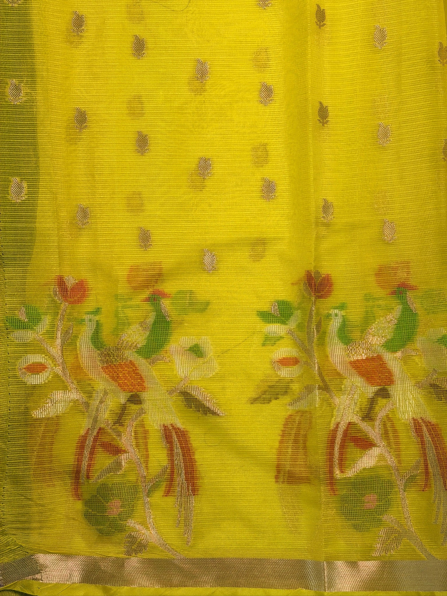 UTSAV BANARAS 471: Royal Blue Kota Checks Saree with Artistic Skirt Border & Contrast Yellow Blouse