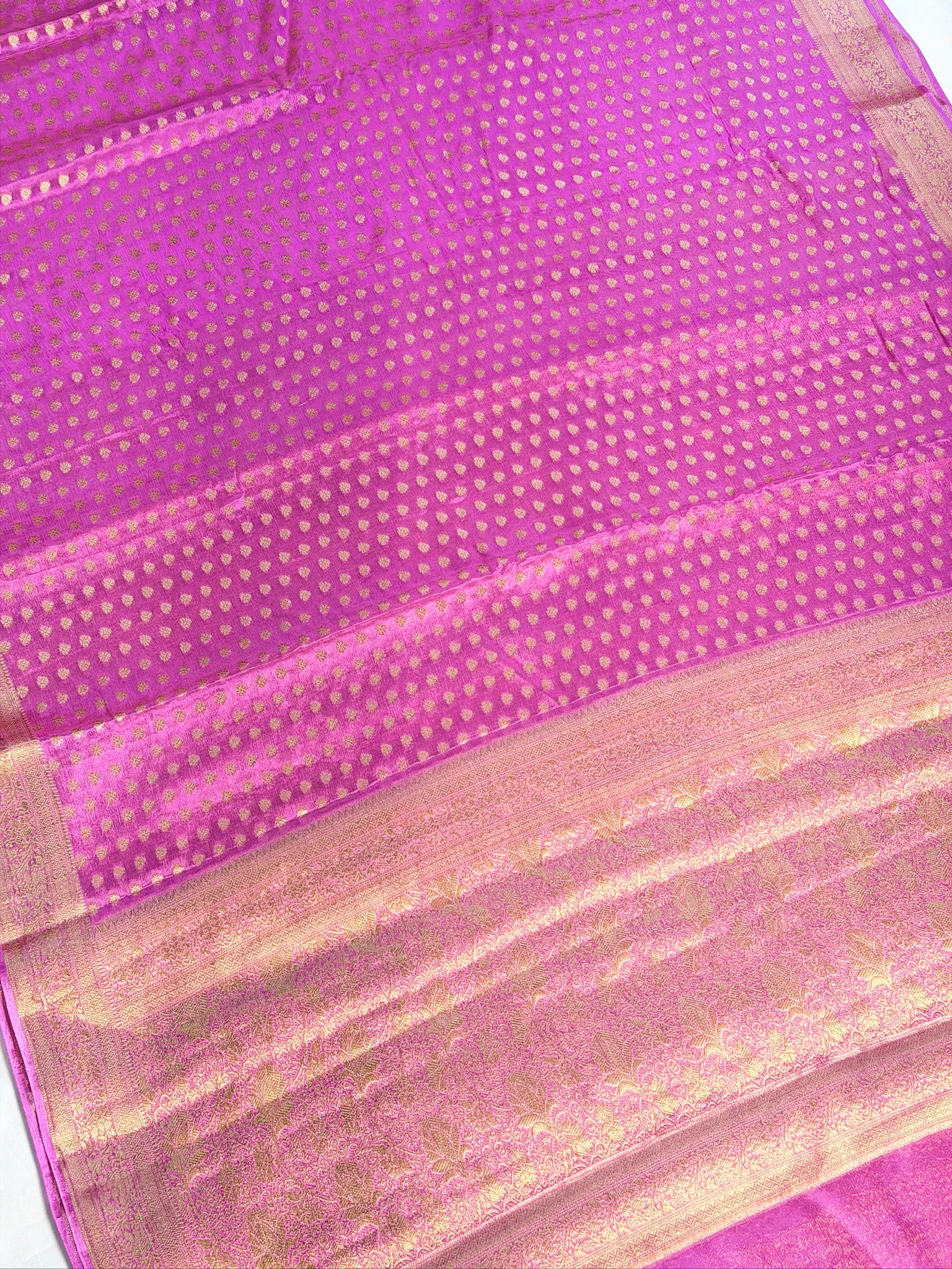 UTSAV Banaras 424: Lotus Pink Premium Mashru Silk Saree with Khaddi buti & Traditional Banarasi Border
