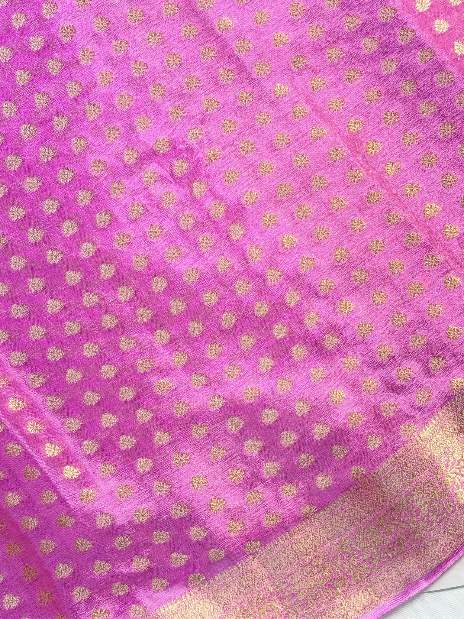 UTSAV Banaras 424: Lotus Pink Premium Mashru Silk Saree with Khaddi buti & Traditional Banarasi Border